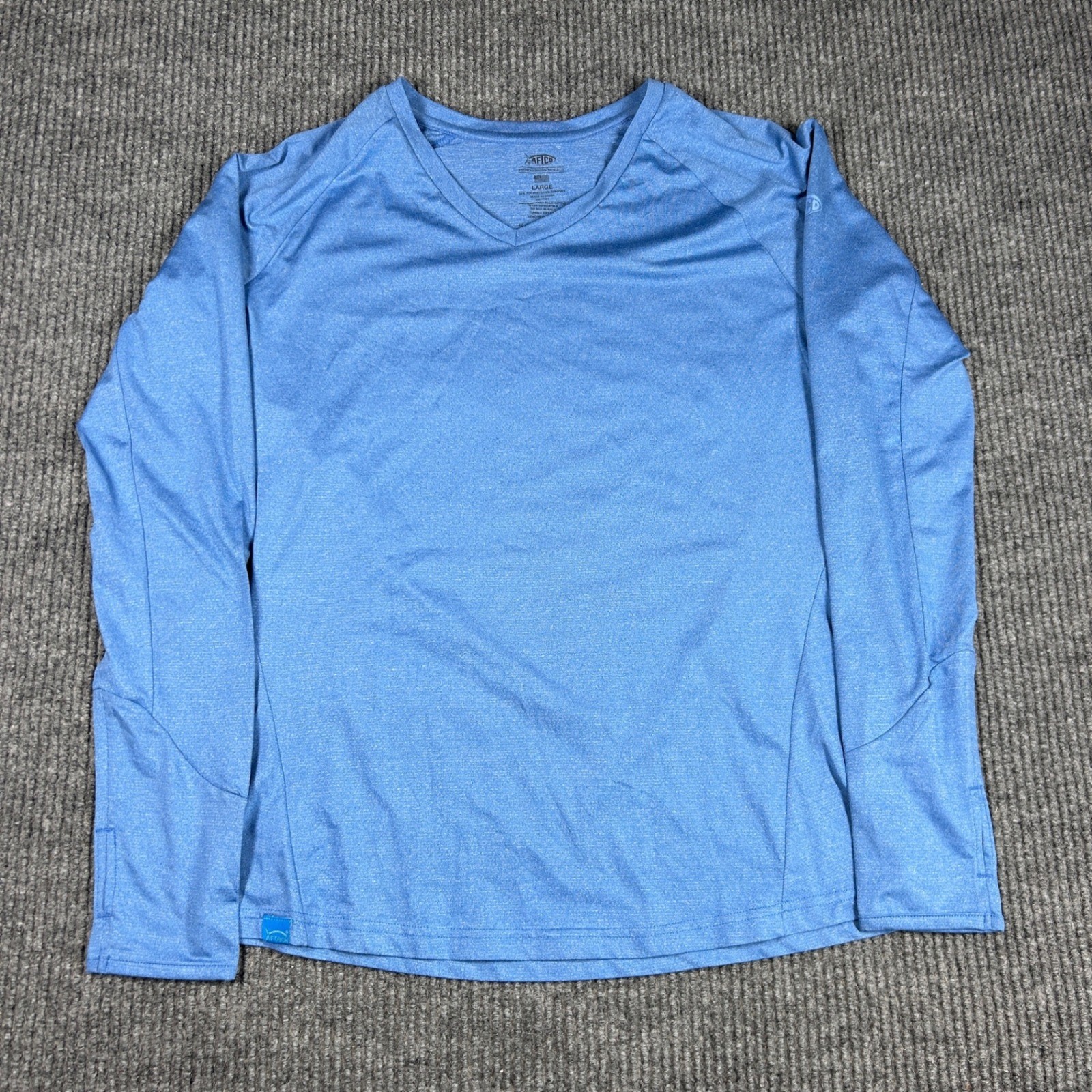 AFTCO Womens Blue Long Sleeve V-Neck Fishing Sun Shirt Large AFTECH UPF