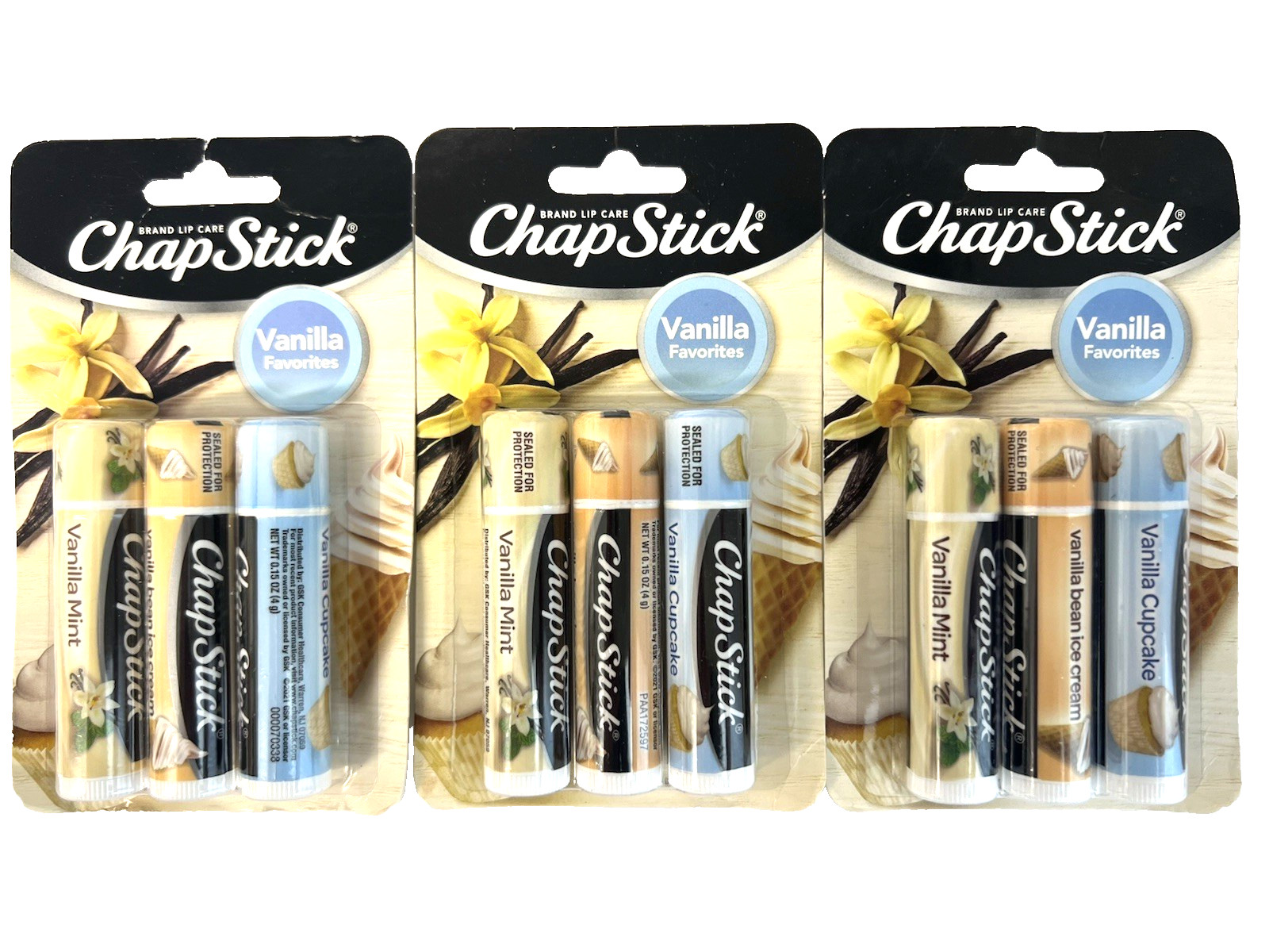 WOW 9 ChapStick Vanilla Favorites -3 Flavors- (3 Pack of 3) FAST WOW 9 ChapStick Vanilla Favorites -3 Flavors- (3 Pack of 3) FAST