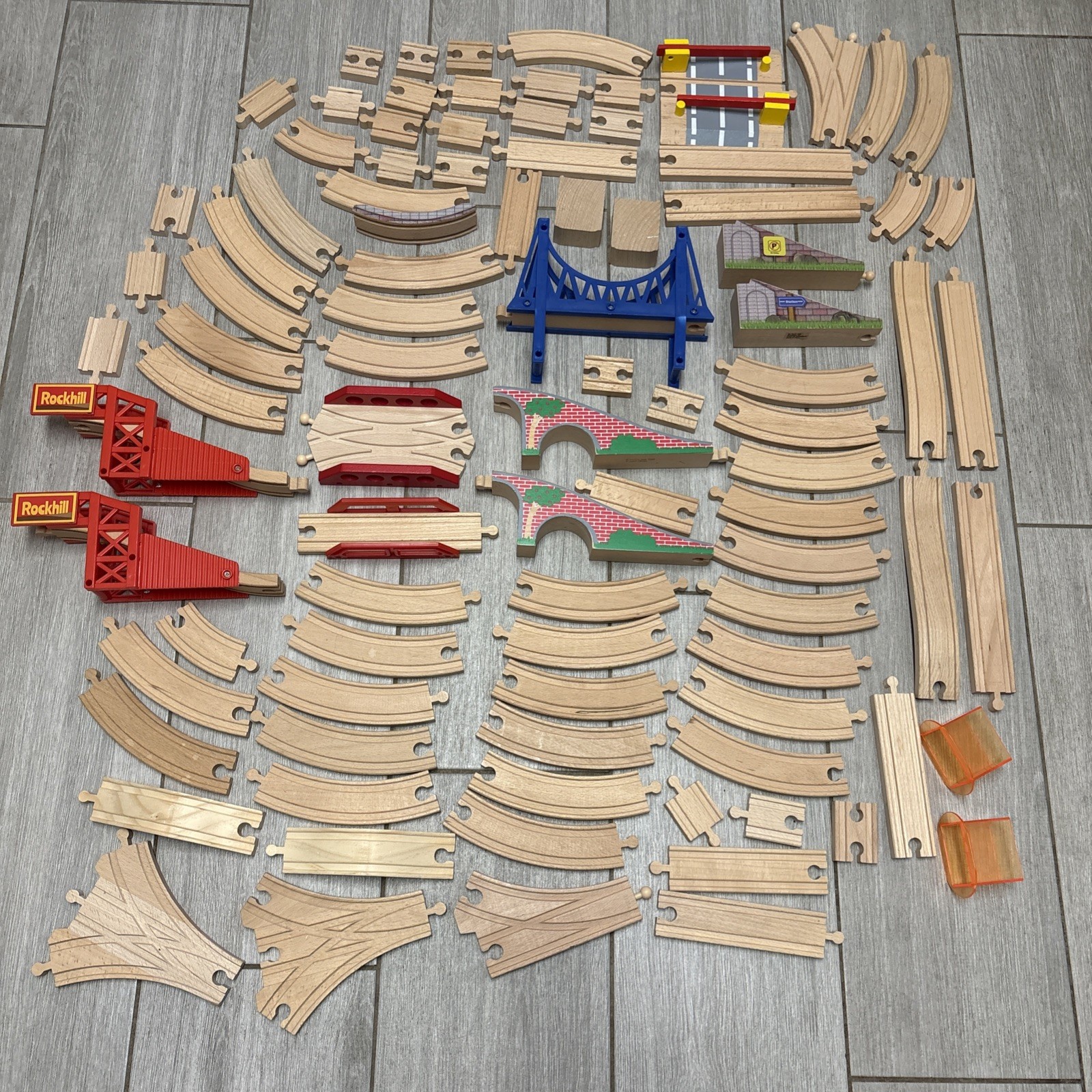 Huge Wooden Train Track Lot 65+ Pcs Bridges Switches Thomas Brio Compatible Huge Wooden Train Track Lot 65+ Pcs Bridges Switches Thomas Brio Compatible