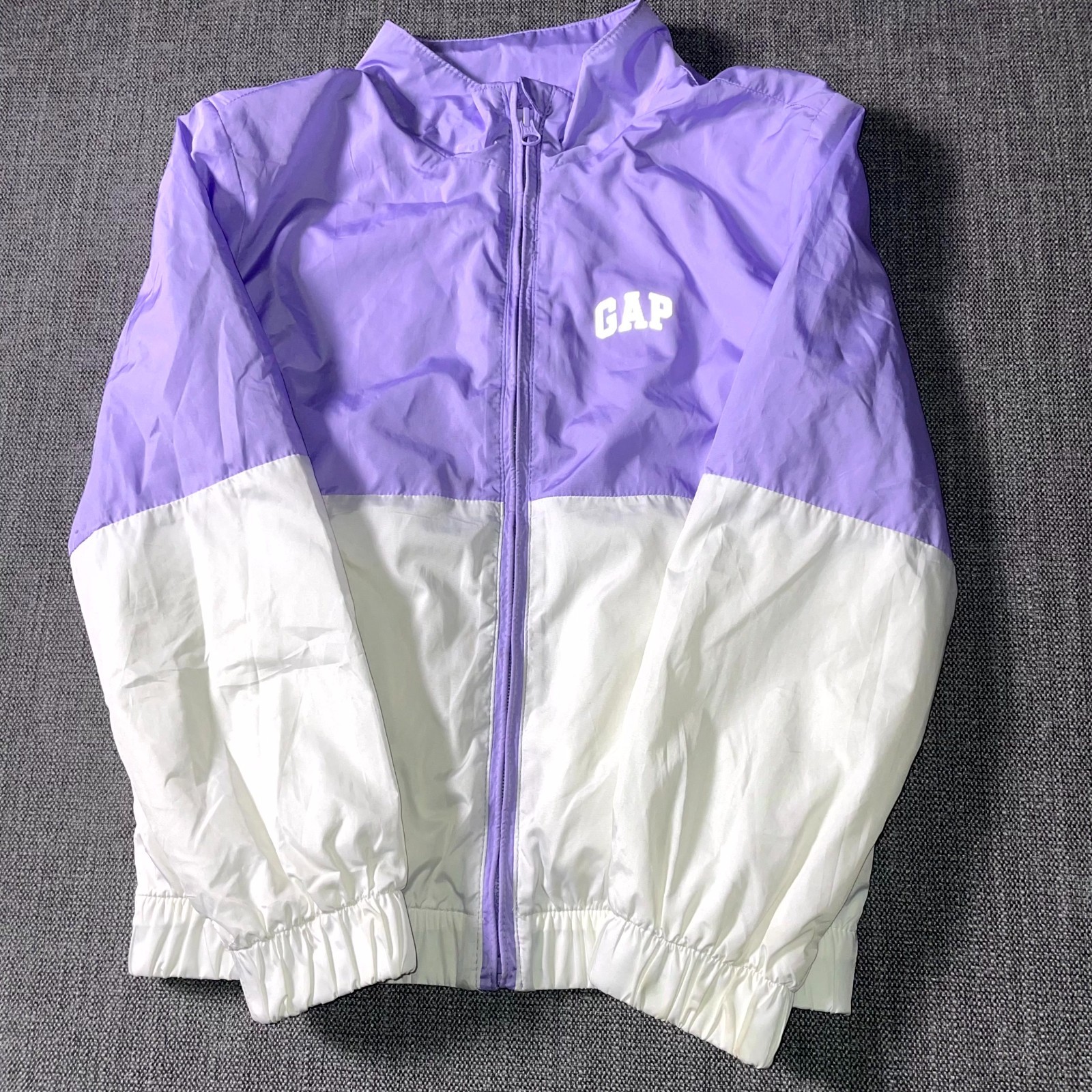 Gap Windbreaker Jacket Kids Large White Purple Colorblock Water Resistant Zip-Up Gap Windbreaker Jacket Kids Large White Purple Colorblock Water Resistant Zip-Up