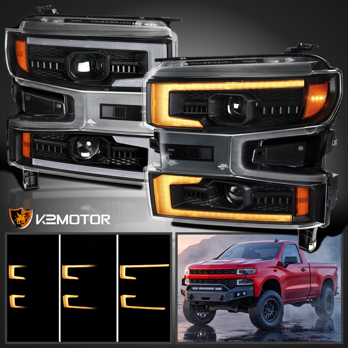Fits 2019-2022 Chevy Silverado 1500 Switchback LED DRL Projector Headlights Fits 2019-2022 Chevy Silverado 1500 Switchback LED DRL Projector Headlights