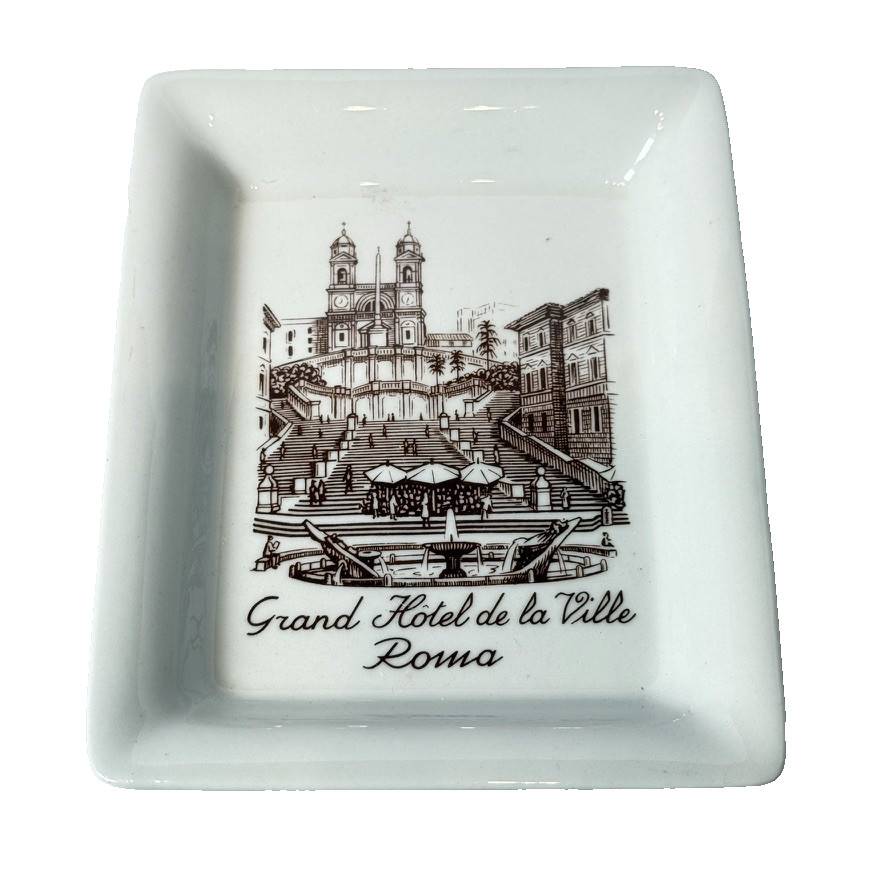 RARE Grand Hotel de la Ville 5 STAR Ashtray ROMA Souvenir ITALY Porcelain Dish RARE Grand Hotel de la Ville 5 STAR Ashtray ROMA Souvenir ITALY Porcelain Dish