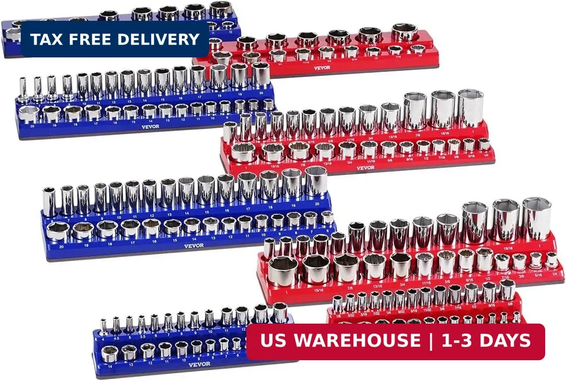 VEVOR Magnetic Socket Organizer Set, 8PCS Socket Holder, 1/4\'\', 3/8\'\' & 1/2\'\' Me VEVOR Magnetic Socket Organizer Set, 8PCS Socket Holder, 1/4\'\', 3/8\'\' & 1/2\'\' Me