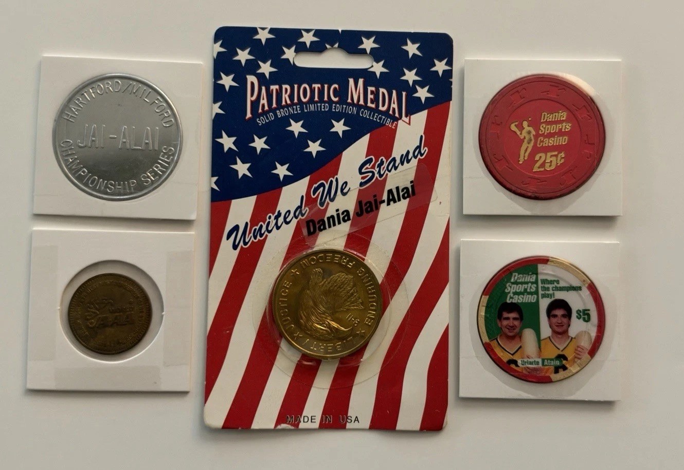 Jai Alai Coin & Poker Chip Lot. Some Very Unique And Hard To Find Nostalgia. Jai Alai Coin & Poker Chip Lot. Some Very Unique And Hard To Find Nostalgia.