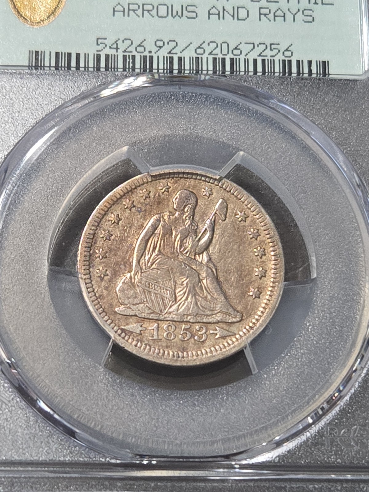1853 P PCGS VF Details Arrows & Rays - Silver Seated Quarter 25C US Coin