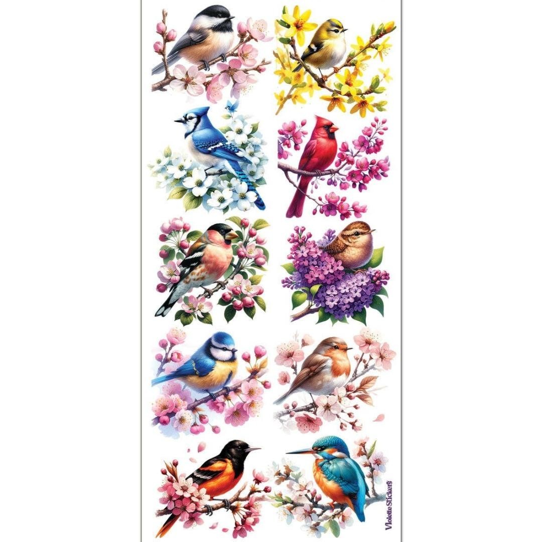 Violette Stickers Colorful Birds Sticker Sheet Floral Songbirds Scrapbook Craft