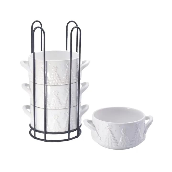 Temp-tations Stoneware Stack-A-Bowls Set/4 Bowls W/Holder, Frosty Forest Temp-tations Stoneware Stack-A-Bowls Set/4 Bowls W/Holder, Frosty Forest