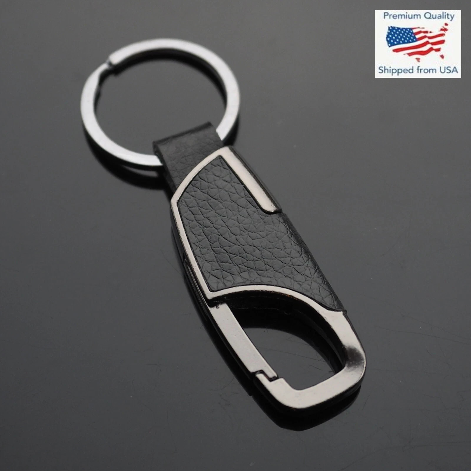 Men\'s Women\'s Gun Metal Black & Leather Clip Keychain Car Key Ring Fob Holder Men\'s Women\'s Gun Metal Black & Leather Clip Keychain Car Key Ring Fob Holder