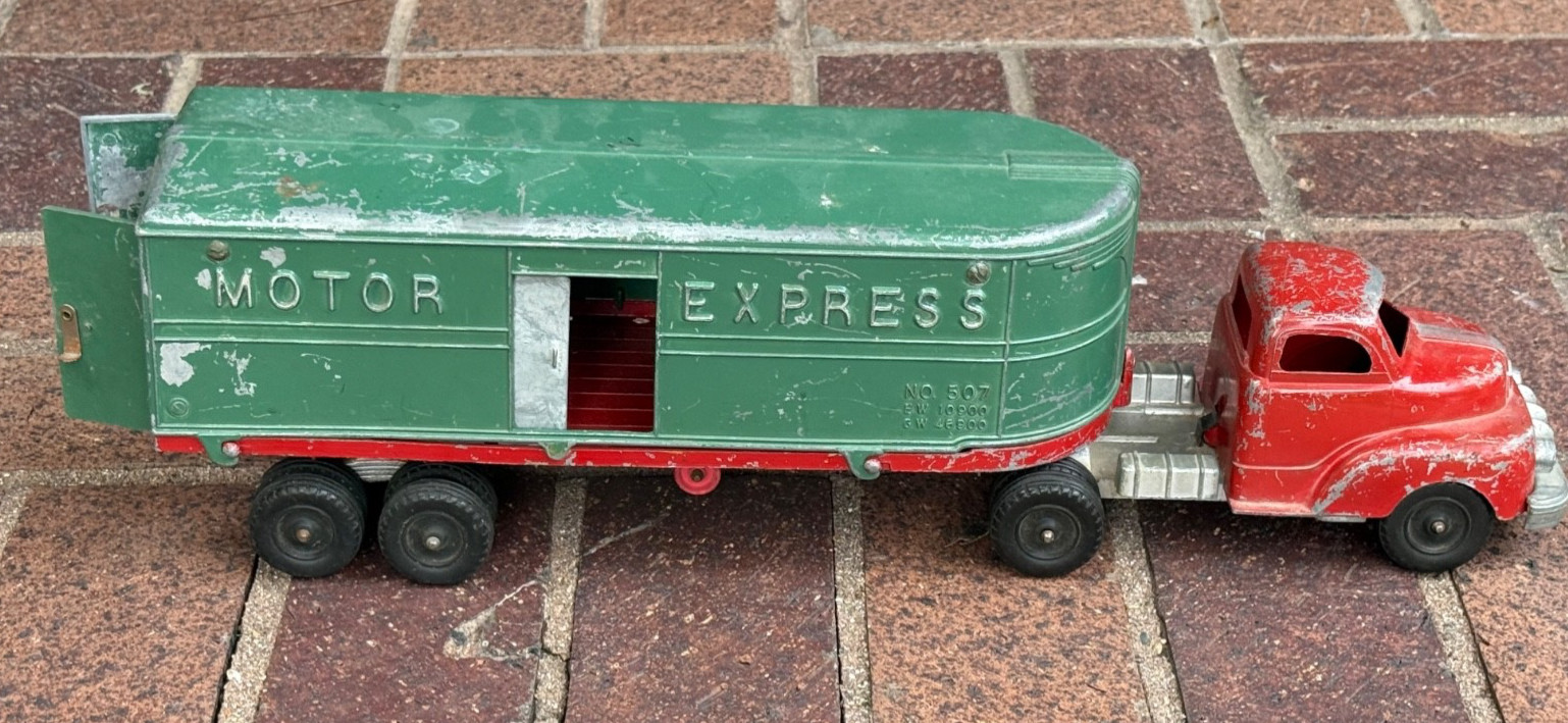 Vintage. Motor Express, HUBLEY Kiddie Toy , 507, heavy steel, red cab
