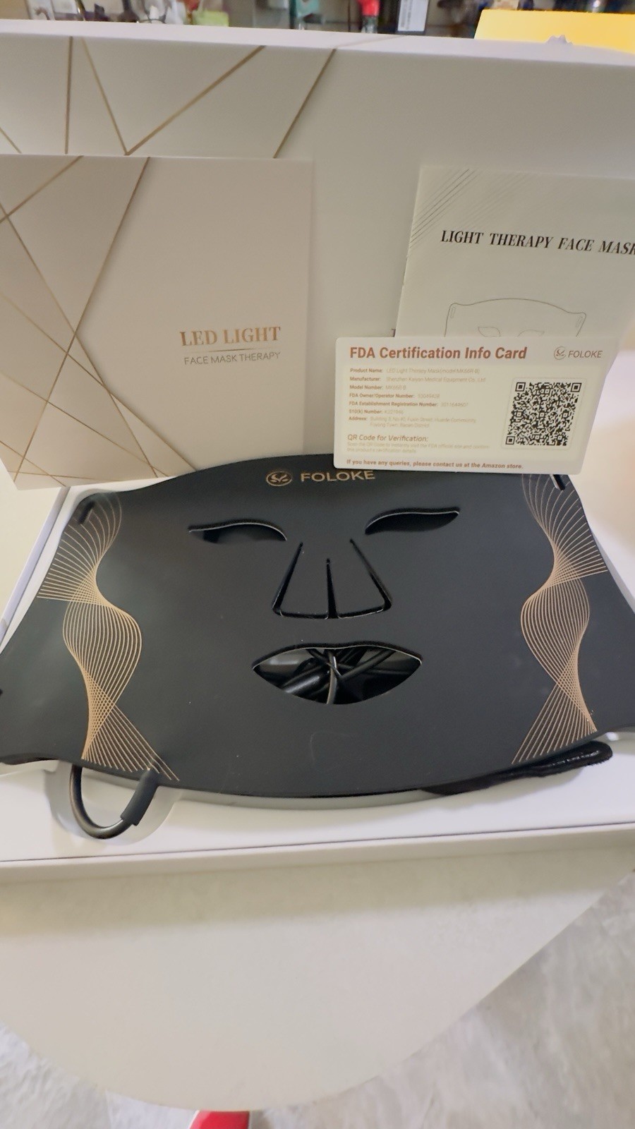 FOLOKE LED Light Therapy Face Mask for Acne & Wrinkles, Portable Black/Gold FOLOKE LED Light Therapy Face Mask for Acne & Wrinkles, Portable Black/Gold