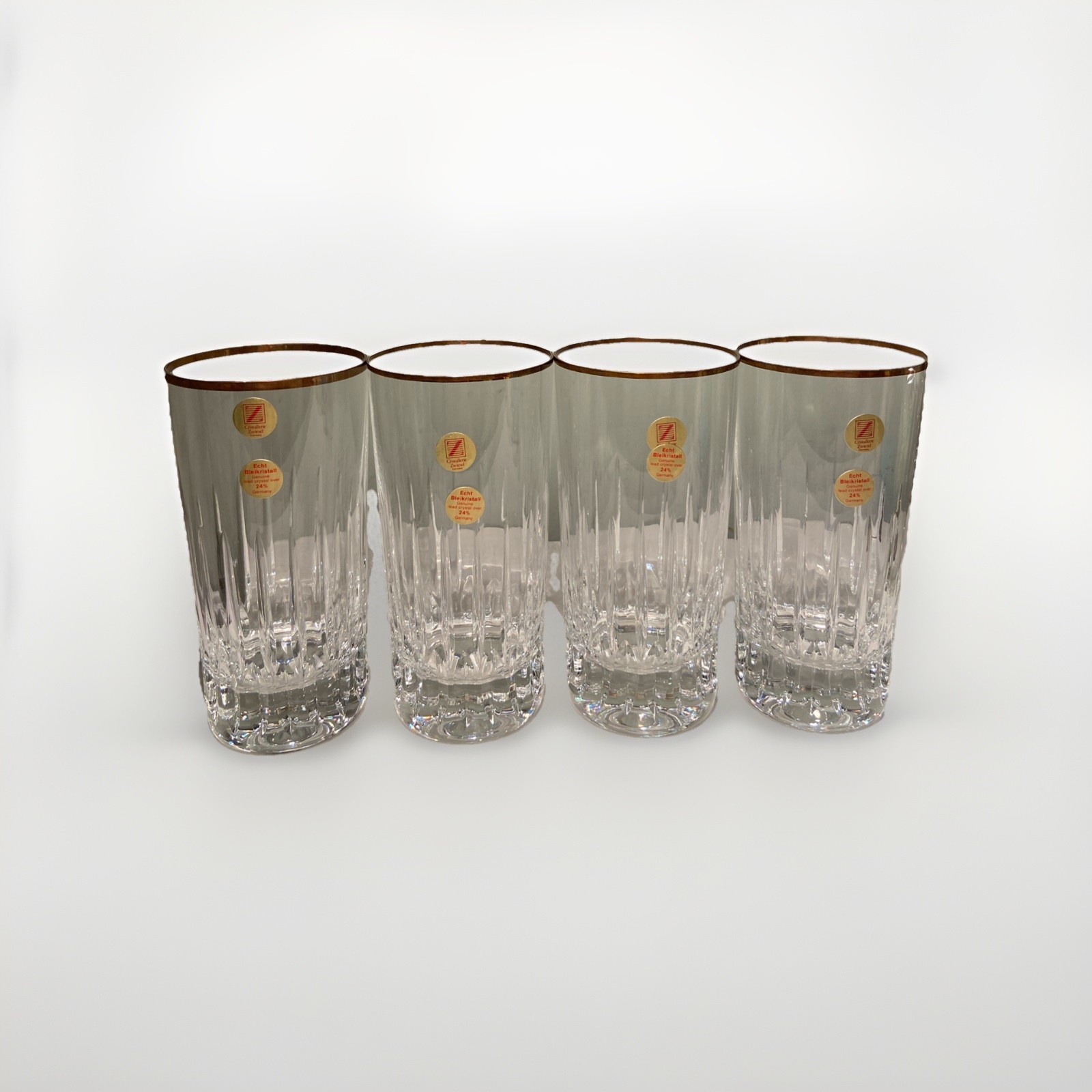 Schott Zwiesel Crystal Tumbler Glass Set of 4 High Ball Etched Barware Gold Rim