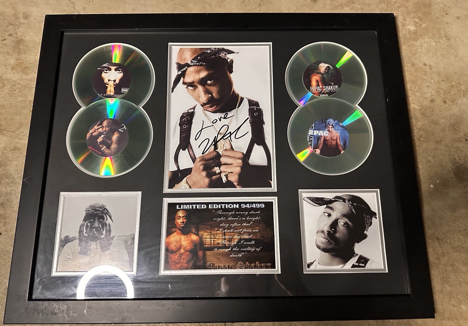 2Pac Tupac Shakur Autographed Framed Memorabilia Display w/ 4 CDs & Prints