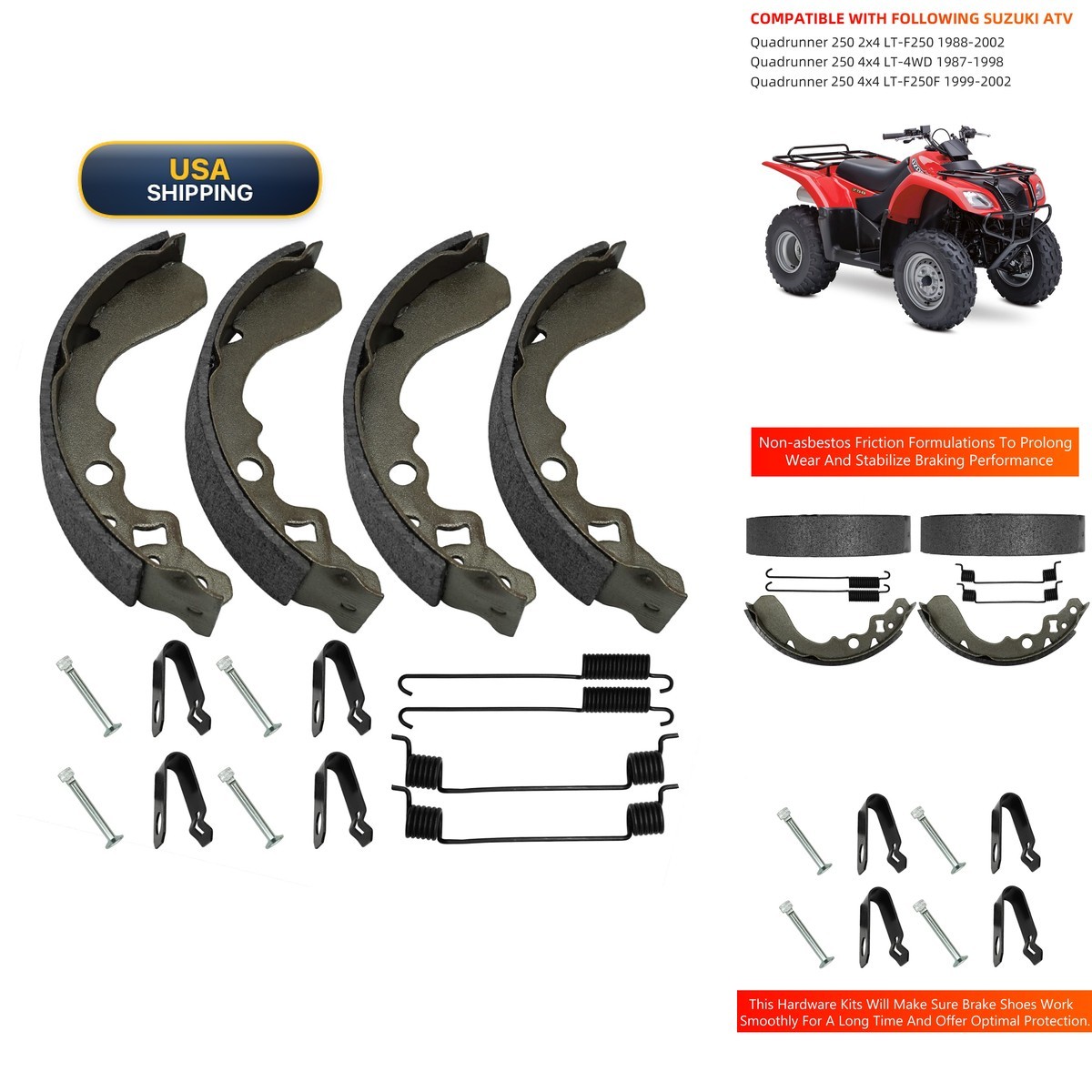 JAVIK Front Brake Shoes Springs Pins Suzuki QuadRunner 250 LT-F250 LT-4WD JAVIK Front Brake Shoes Springs Pins Suzuki QuadRunner 250 LT-F250 LT-4WD