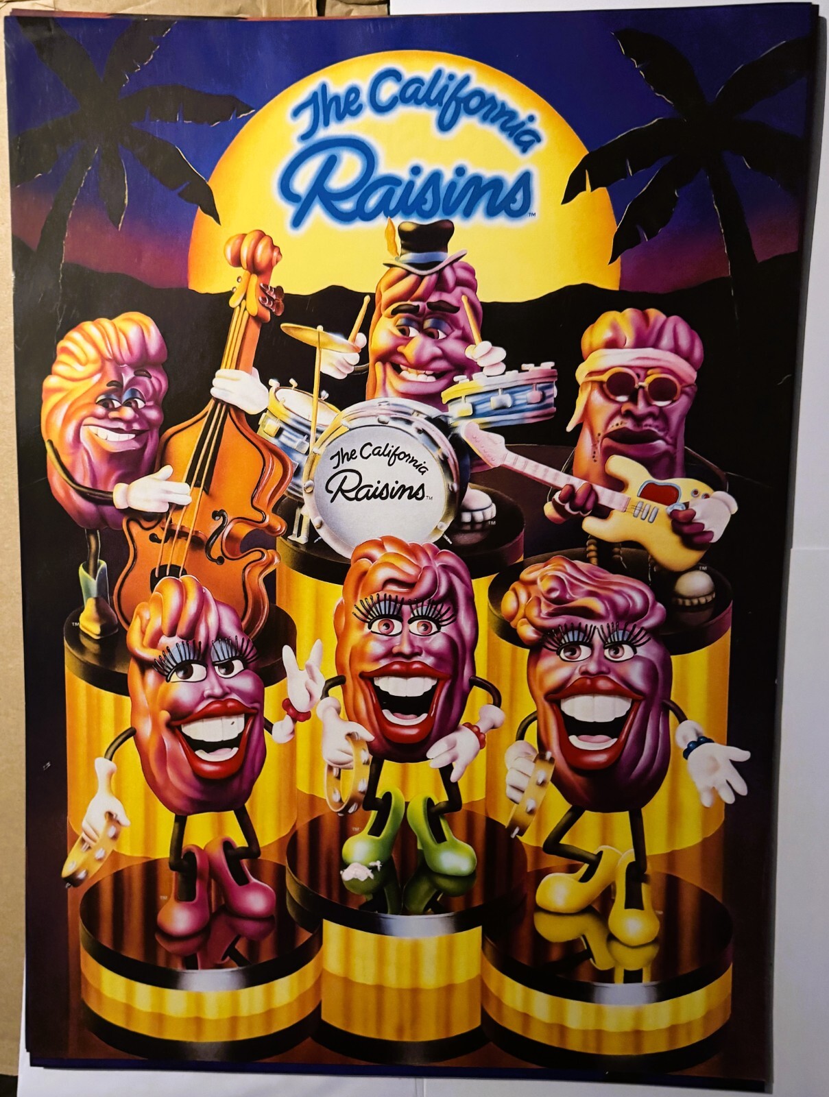 Vintage California Raisins Band Poster 🎸 1988 CALRAB Fresno Fan Club Promo