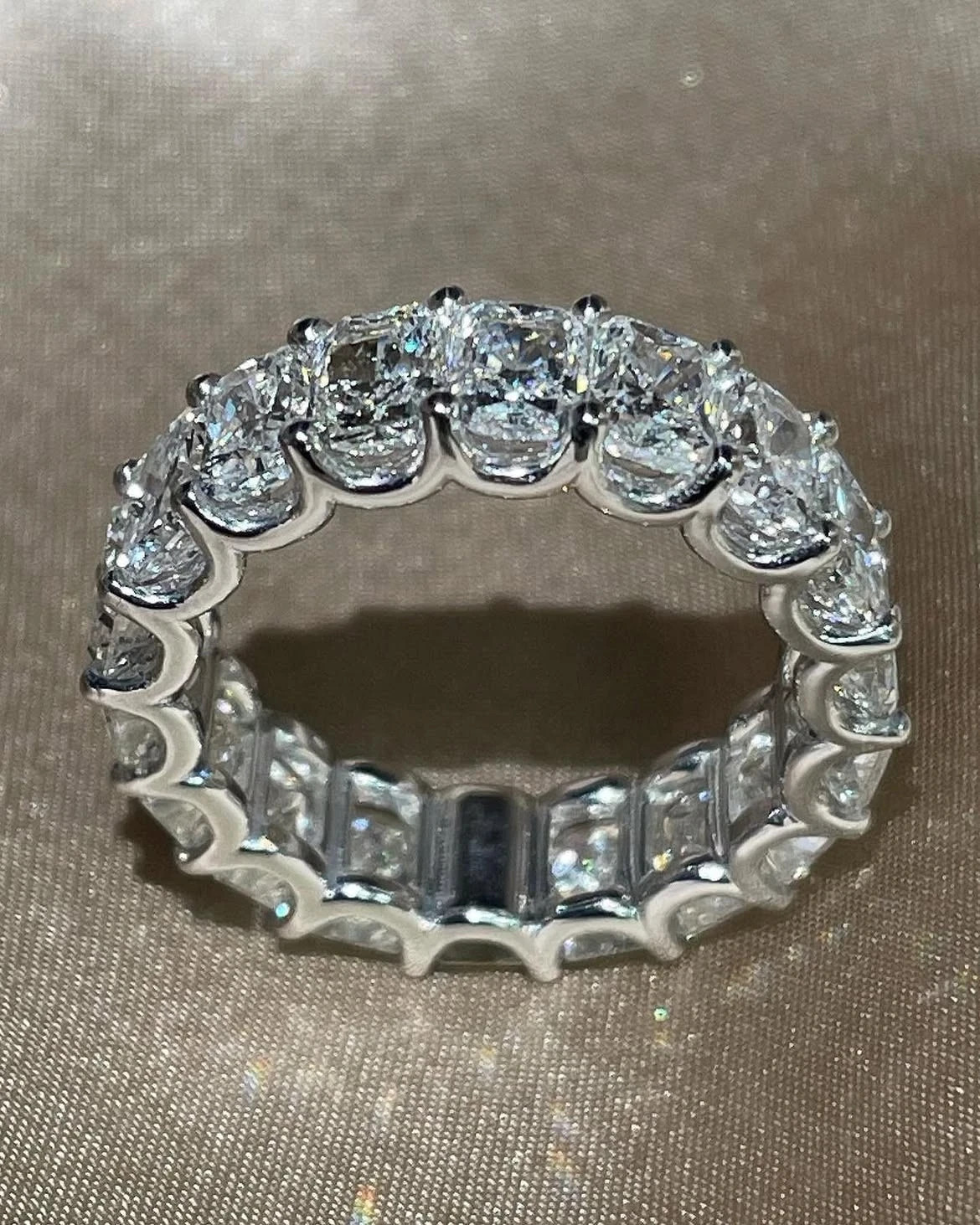 Luxury 5.00Ct Cushion Cut Lab grown Diamond Eternity Band 14K Solid White Gold