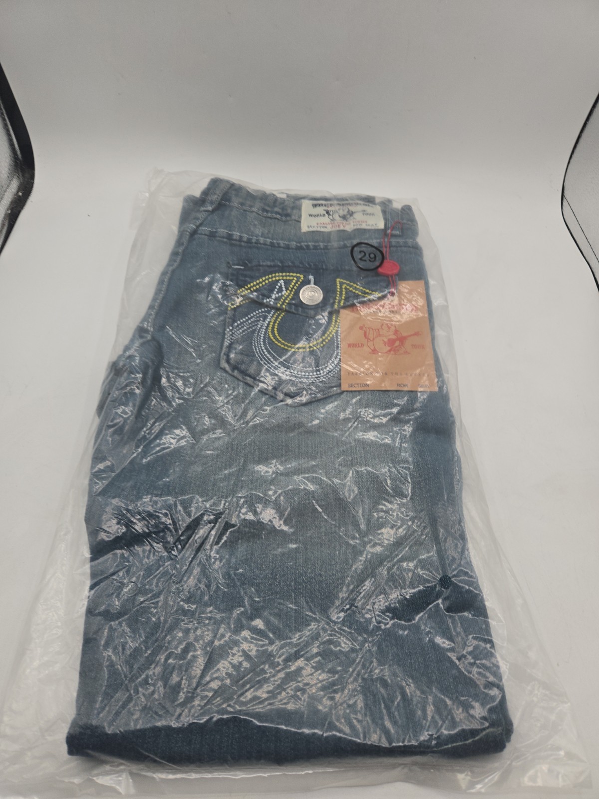 Vintage True Religion Bitty Super T Jeans Dark Pipeline Wash Yellow Stitch Sz 29 Vintage True Religion Bitty Super T Jeans Dark Pipeline Wash Yellow Stitch Sz 29