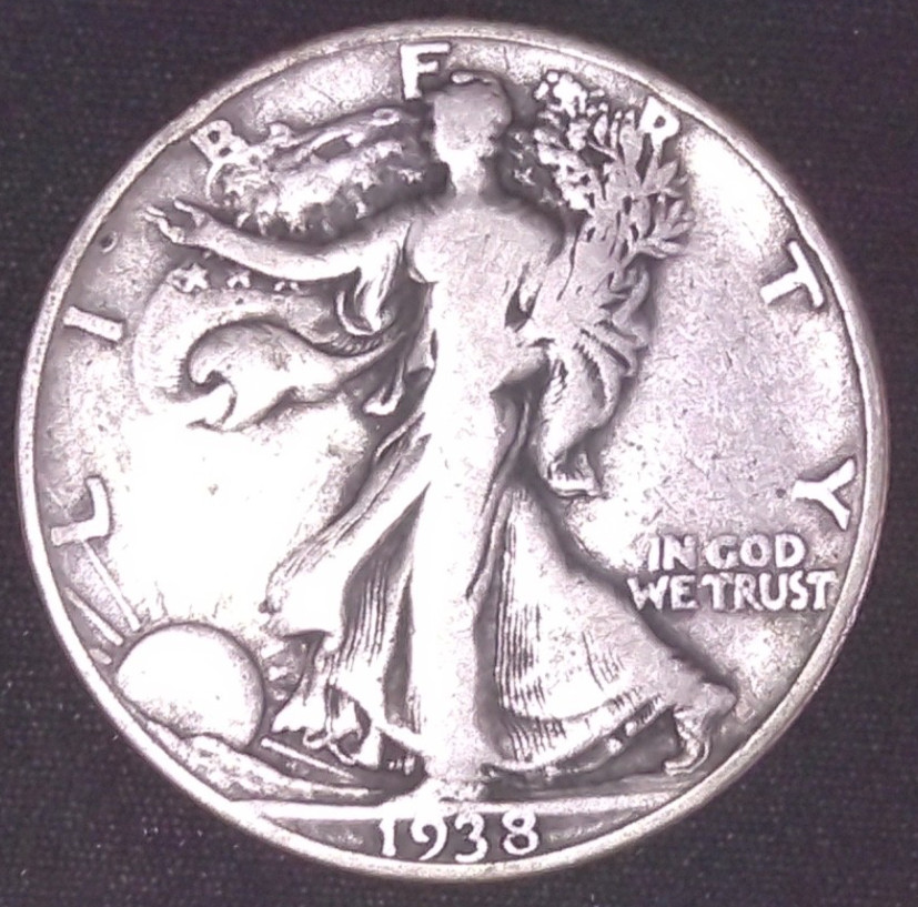 1938-D WALKING LIBERTY SILVER HALF DOLLAR 50C , SEMI HARD DATE 1938-D WALKING LIBERTY SILVER HALF DOLLAR 50C , SEMI HARD DATE
