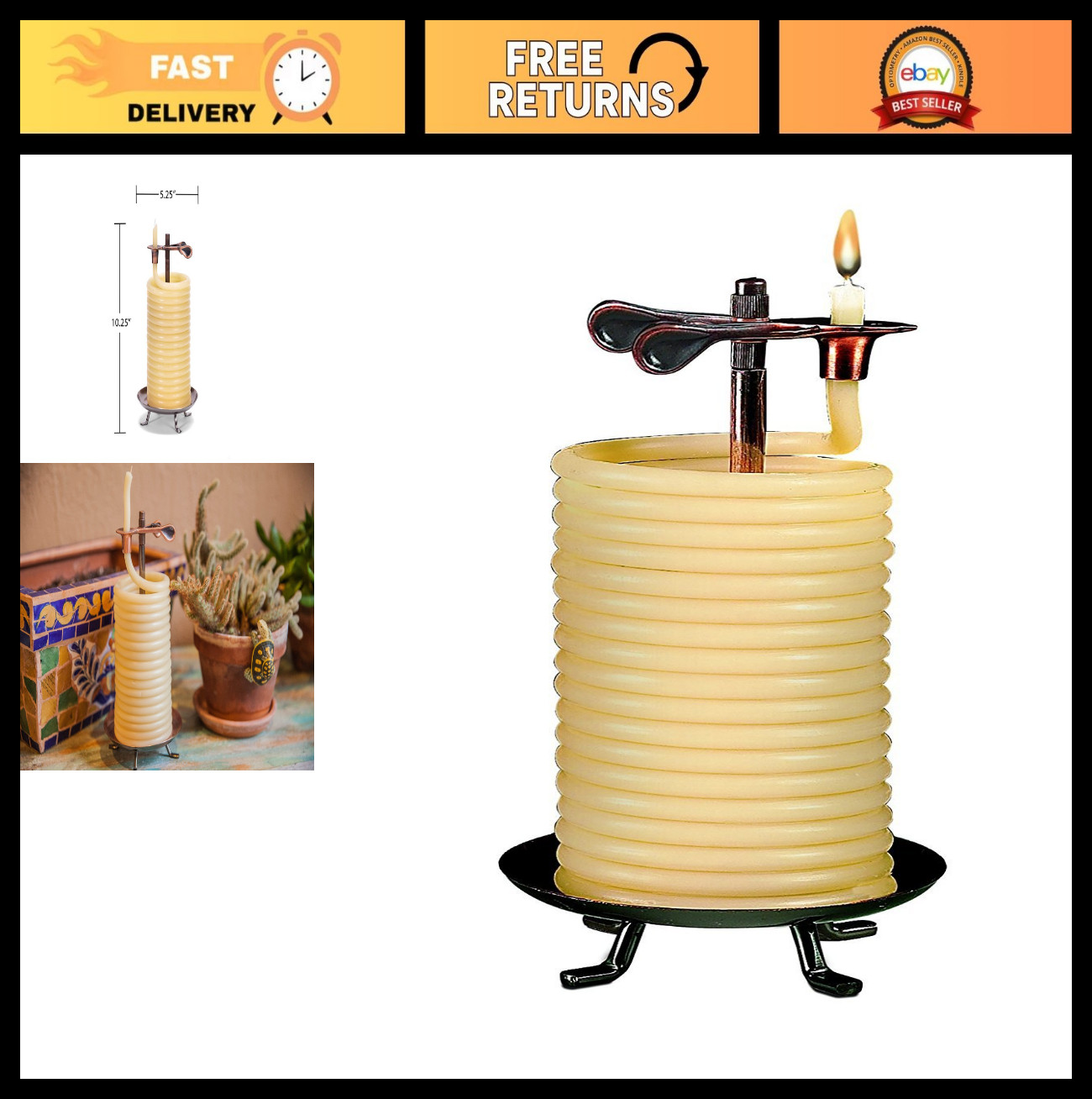 Eco-Friendly 80-Hour Vertical Beeswax Candle with Cotton Wick - Natural & Long-L