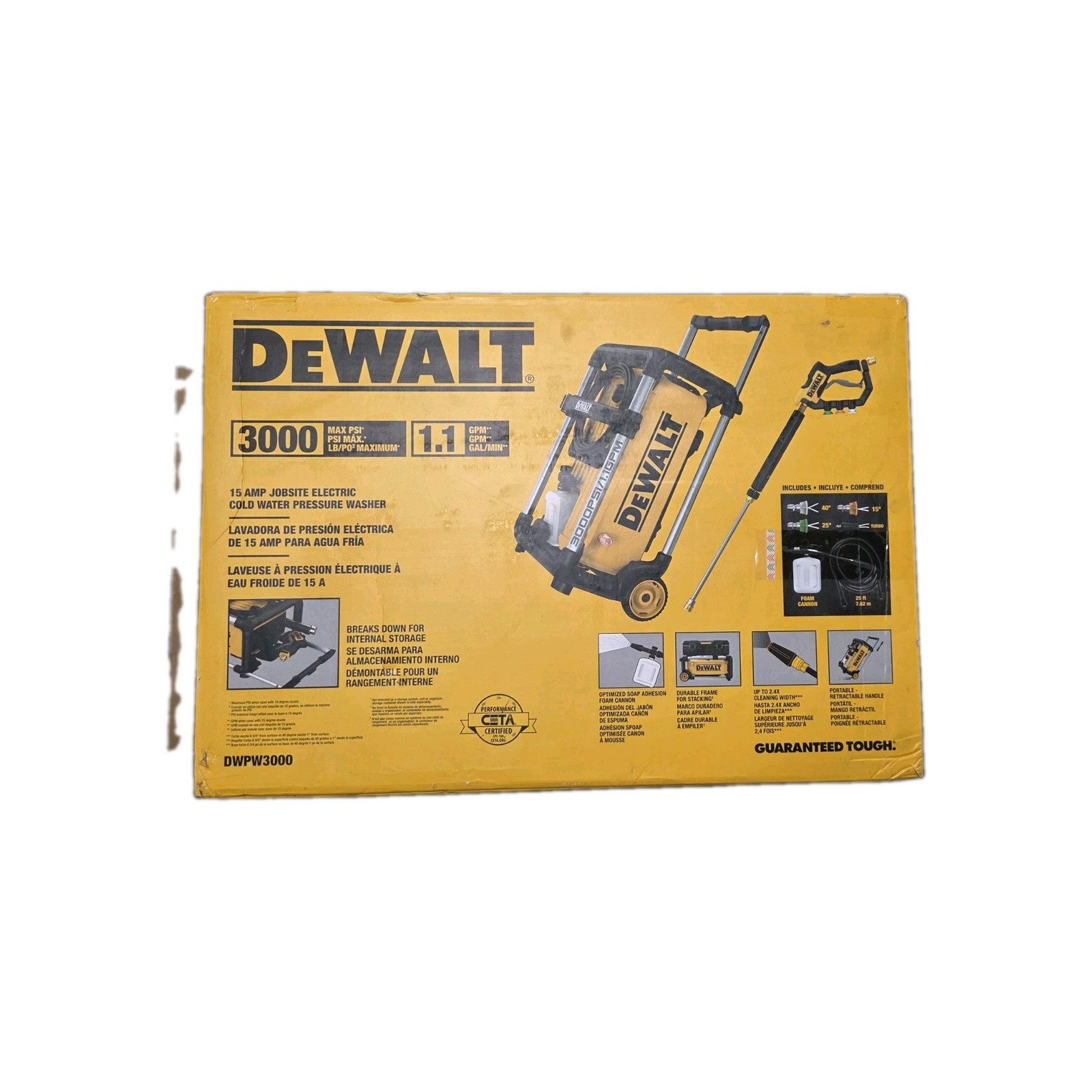 DEWALT DWPW3000 3000 PSI 1.1 GPM Electric Cold Water Pressure Washer