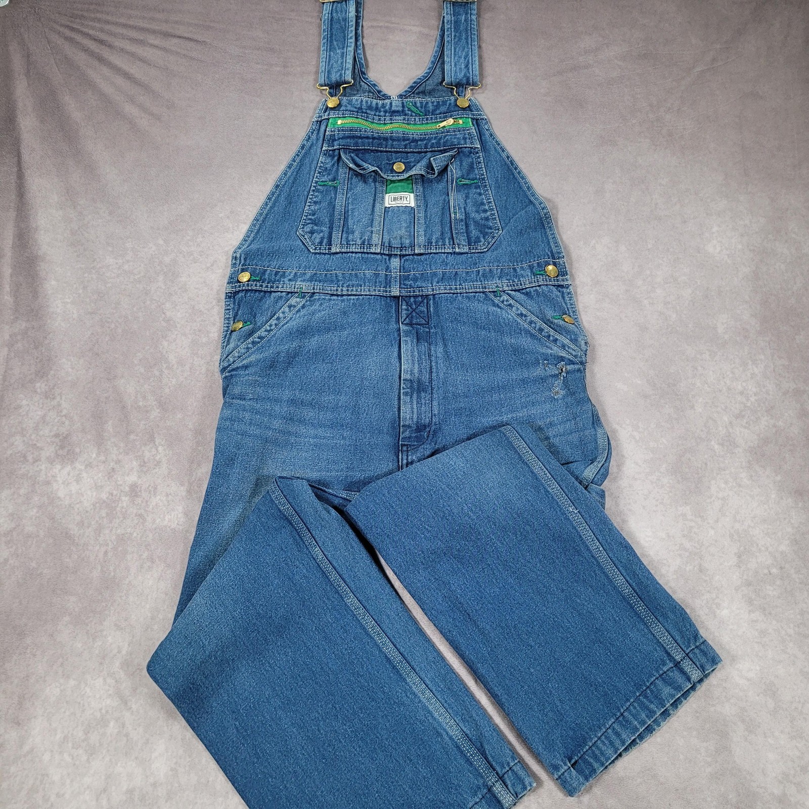 Liberty Overalls Mens 32x30 Blue Bib Carpenter Utility Workwear Short Hemmed