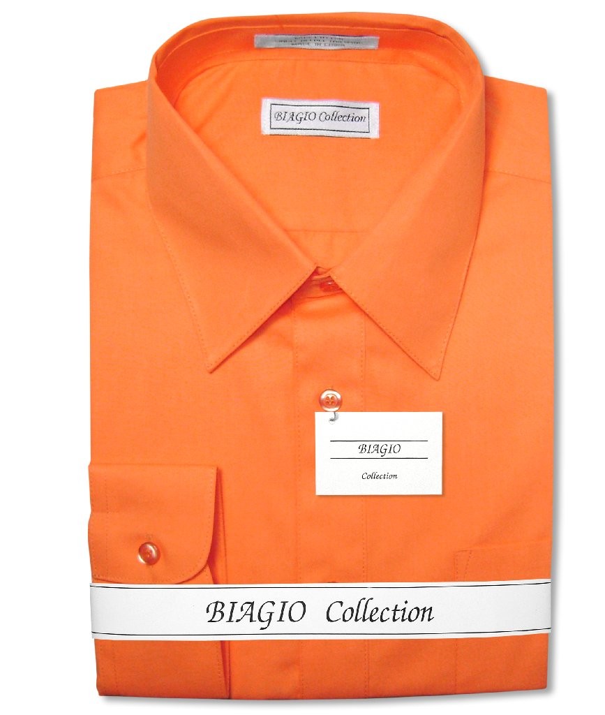 Biagio Mens 100% COTTON Solid BURNT ORANGE Color Dress Shirt sz 15 34/35