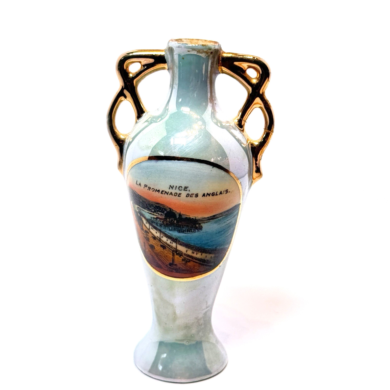 NICE , FRANCE ANTIQUE  LA PROMENADE DES ANGLAIS SOUVENIR TRAVEL COLLECTIBLE VASE