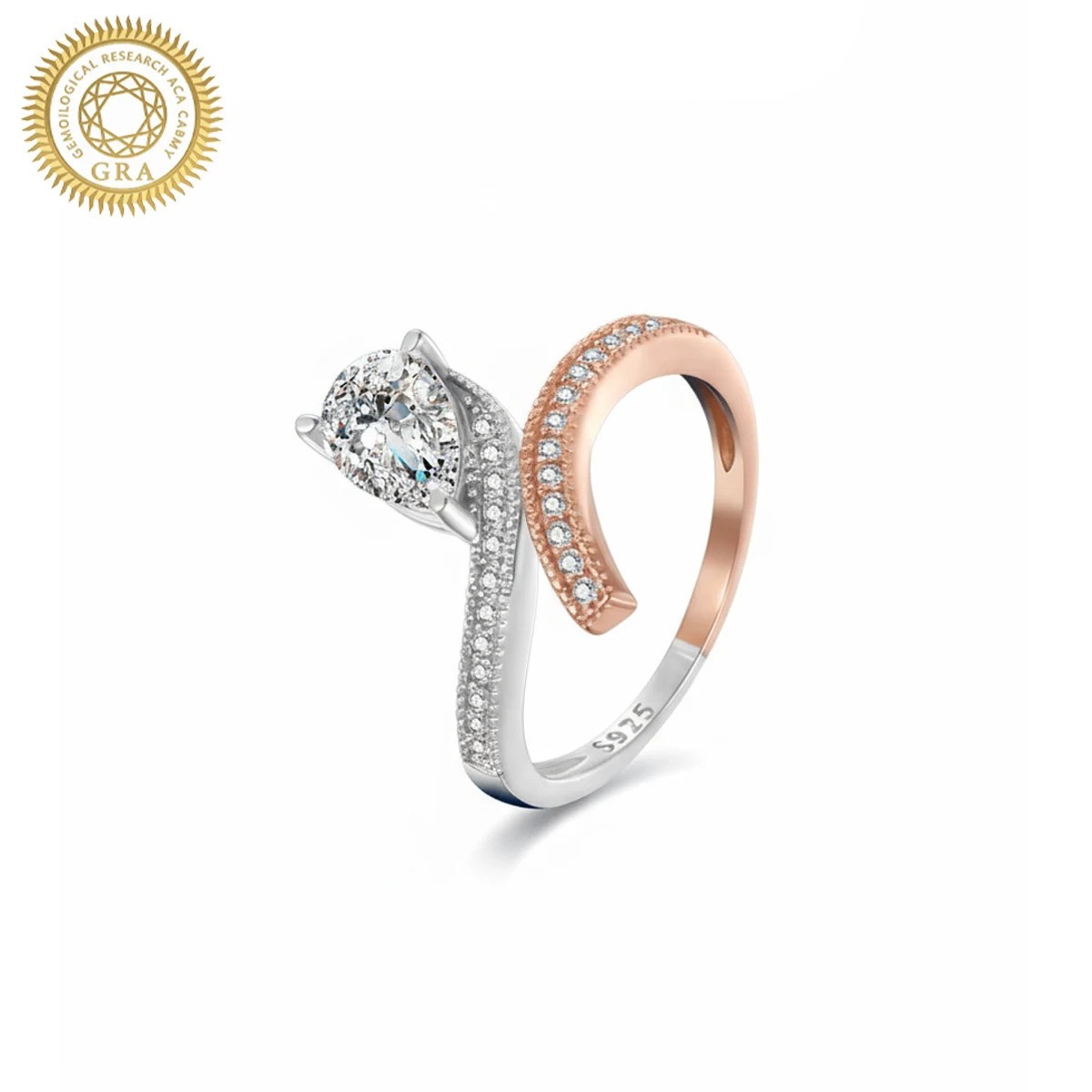 Infinity Exquisite 1CTTW Pear Moissanite Two Tone Ring 925 Silver Sz 6-9