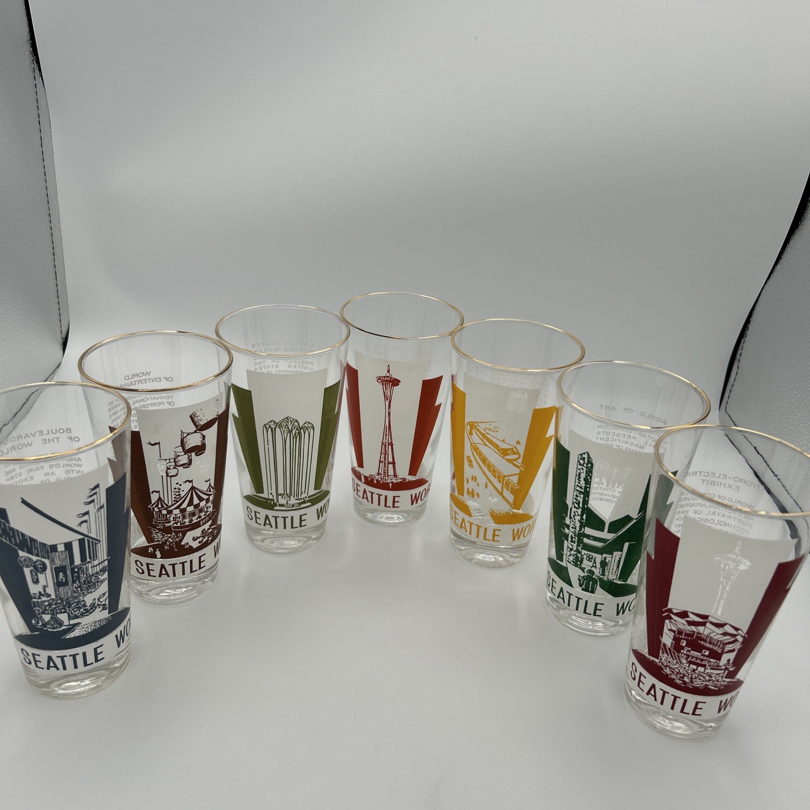 Vintage 1962 Seattle Worlds Fair Glasses Lot of 7 Century 21 Space needle Vintage 1962 Seattle Worlds Fair Glasses Lot of 7 Century 21 Space needle