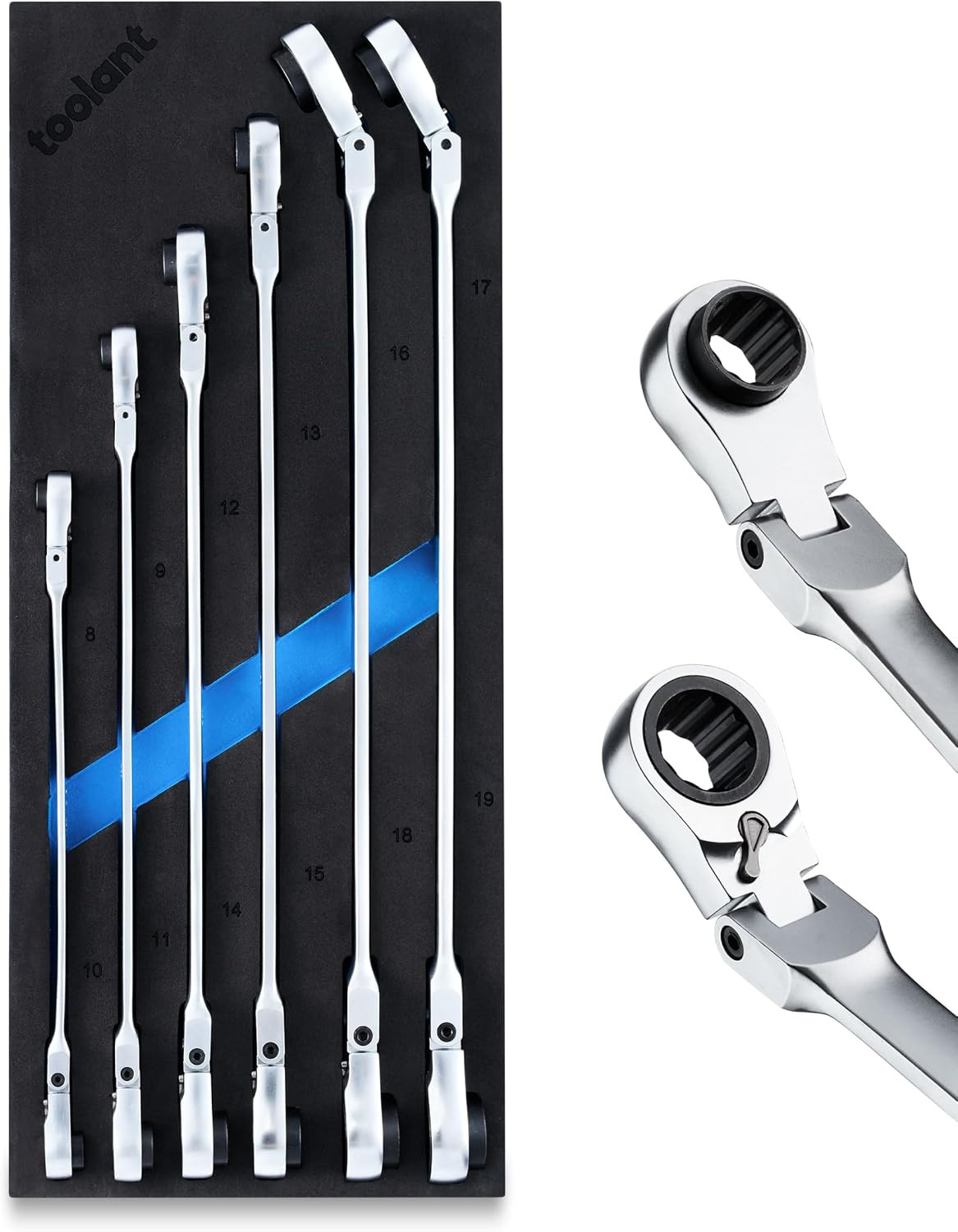 6PCS Extra Long Double Flex Head Ratcheting Wrench Metric 8-19 Mm