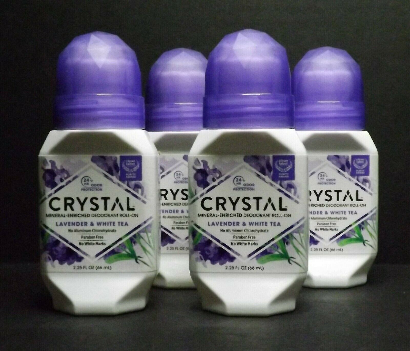 4 Pack Crystal Body Deodorant Natural Deodorant Roll-On Lavender 2.25 fl oz New
