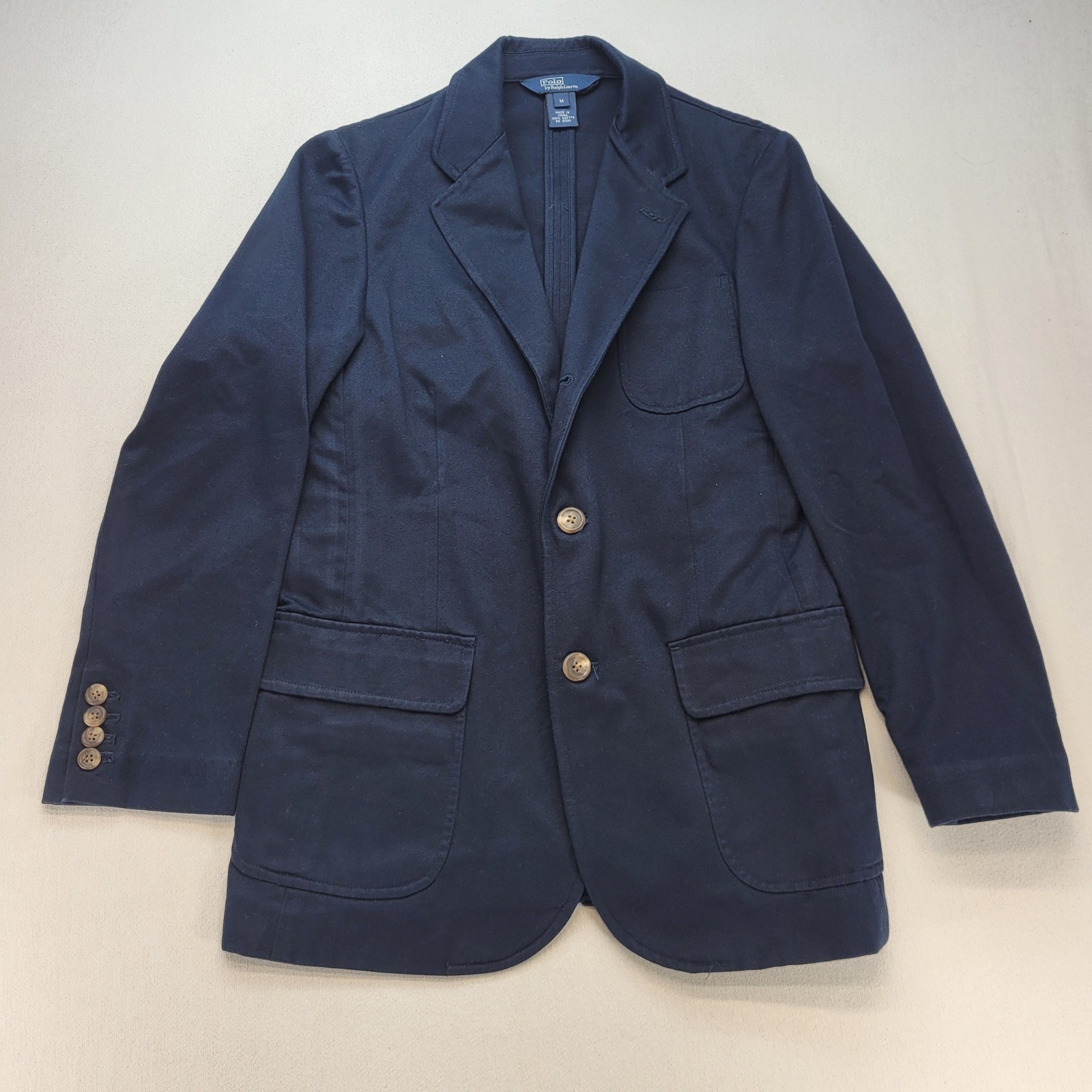 Polo Ralph Lauren Blazer Women M Navy Blue Cotton 3-Button Classic Preppy Twill