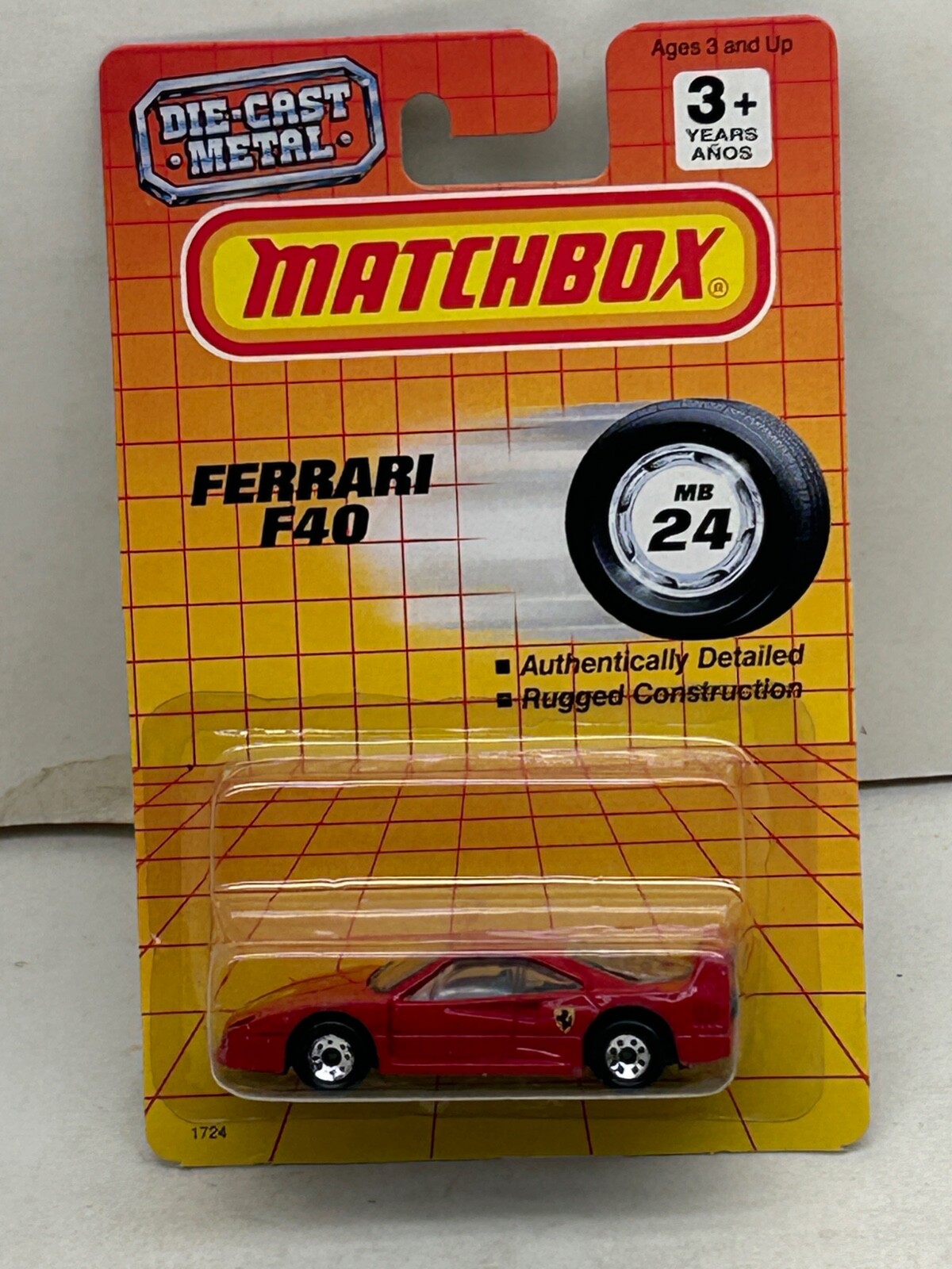 1992 MATCHBOX SUPERFAST RED MB-24 FERRARI F40 NEW ON CARD #2 1992 MATCHBOX SUPERFAST RED MB-24 FERRARI F40 NEW ON CARD #2