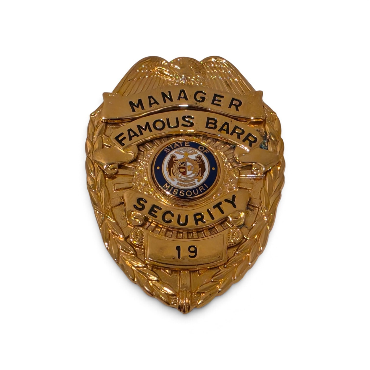 RARE Vintage Famous Barr Security Manager Officer Blackinton Badge Missouri RARE Vintage Famous Barr Security Manager Officer Blackinton Badge Missouri