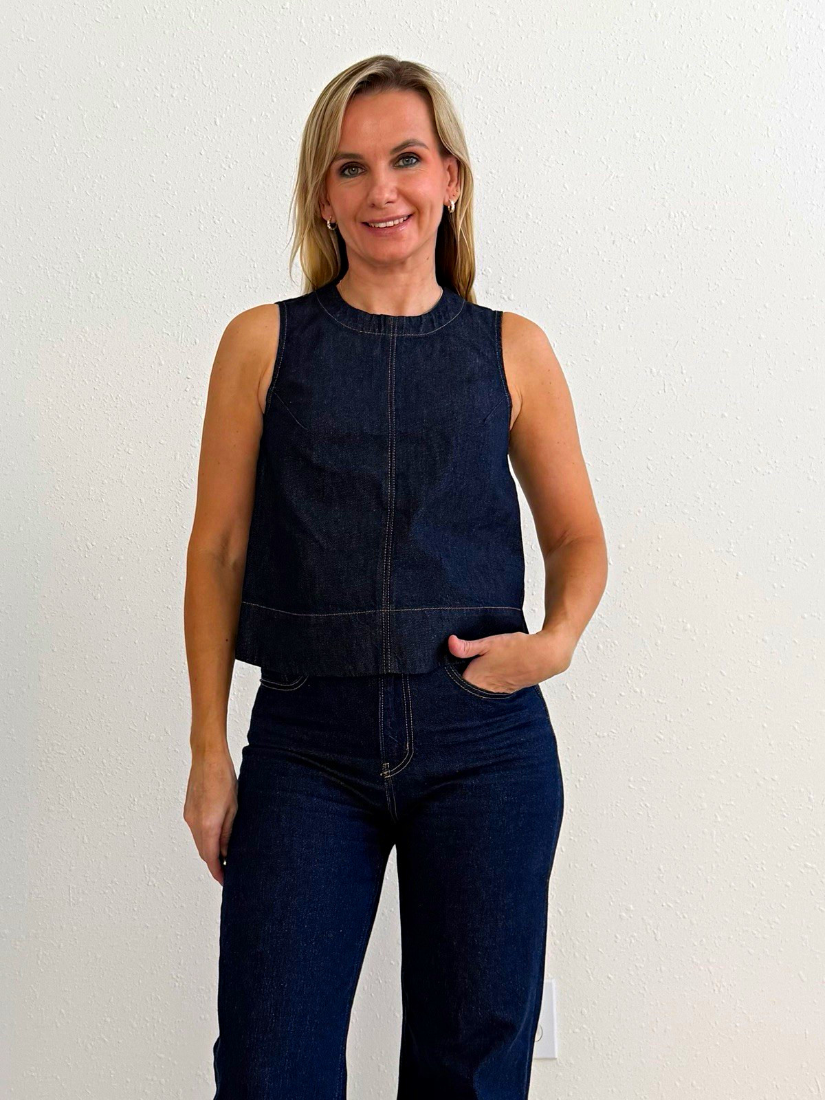 Madewell Denim Boxy Shell Top Women’s 0 Dark Indigo Rinse Wash NWT