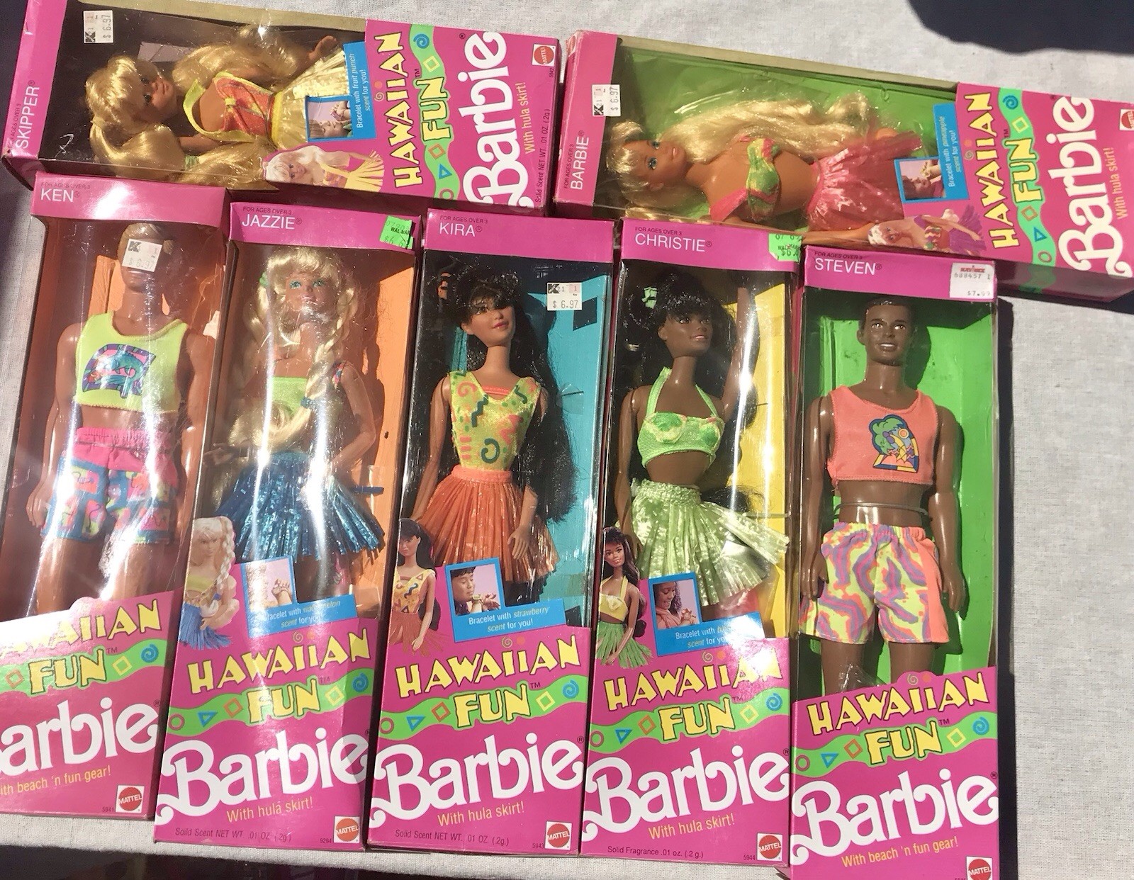 Vtg 90s Lot HAWAIIAN FUN Hula Barbie Doll Skipper Jazzie Kira Teresa Steven Set