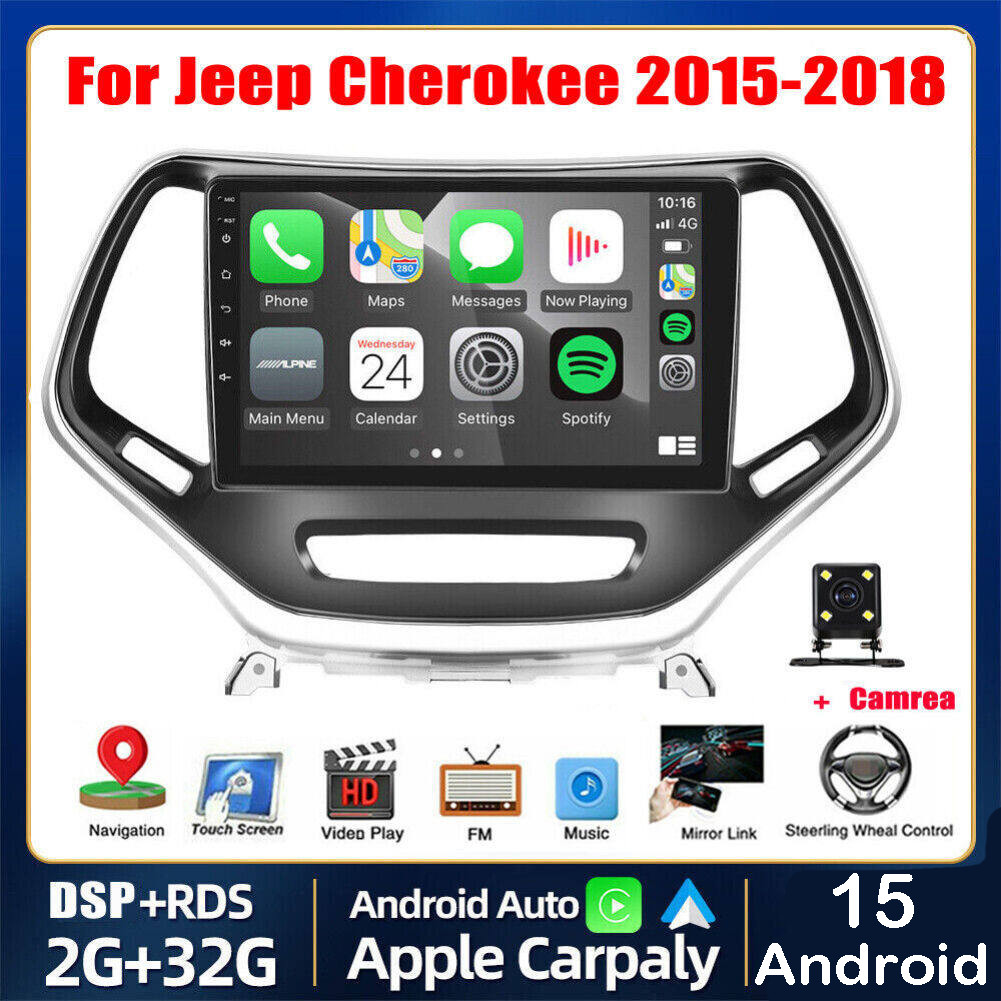 Android 15 Apple CarPlay Car Stereo Radio GPS Navi For Jeep Cherokee 2015-2018
