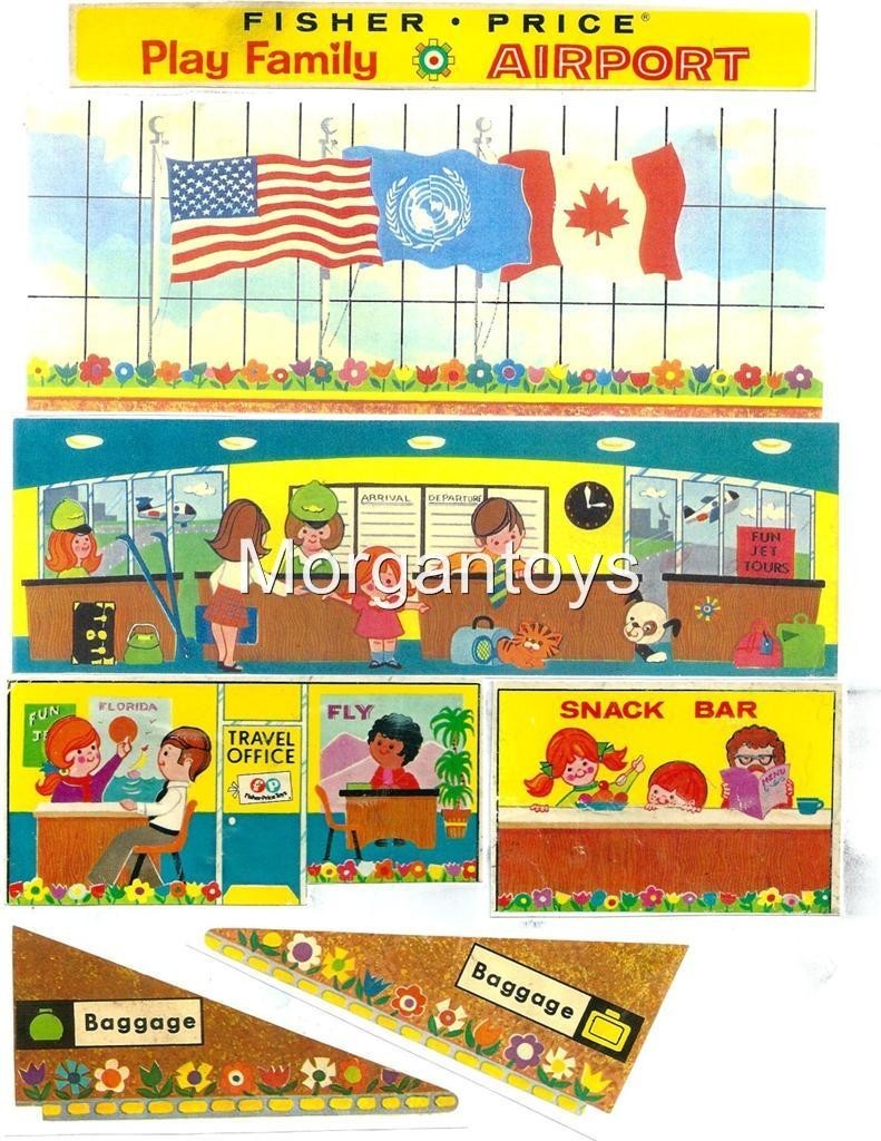 VTG FISHER-PRICE Little People #996 AIRPORT REPLACEMENT LITHOS  DECALS STICKERS 