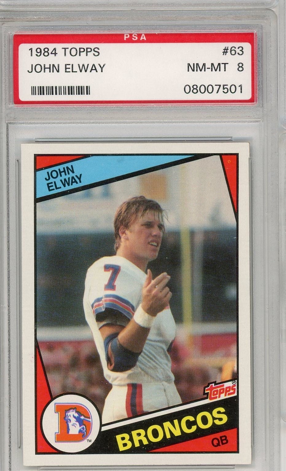 Graded 1984 Topps John Elway #63 Rookie RC Football Card PSA 8 NM-MT Graded 1984 Topps John Elway #63 Rookie RC Football Card PSA 8 NM-MT