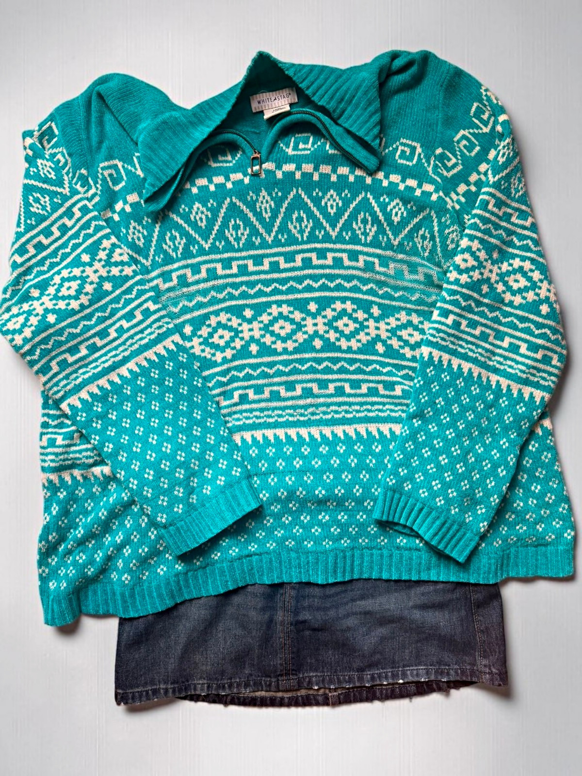 White Stag Women’s XL Fair Isle Knit Acrylic Half Zip Long Sleeve Sweater