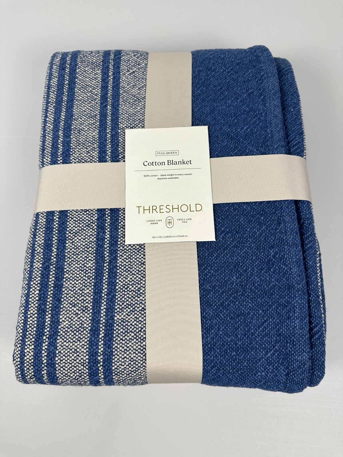 Target Threshold Full/Queen 100% Cotton Blanket Dark Blue Yarn Dyed Plaid 90x92