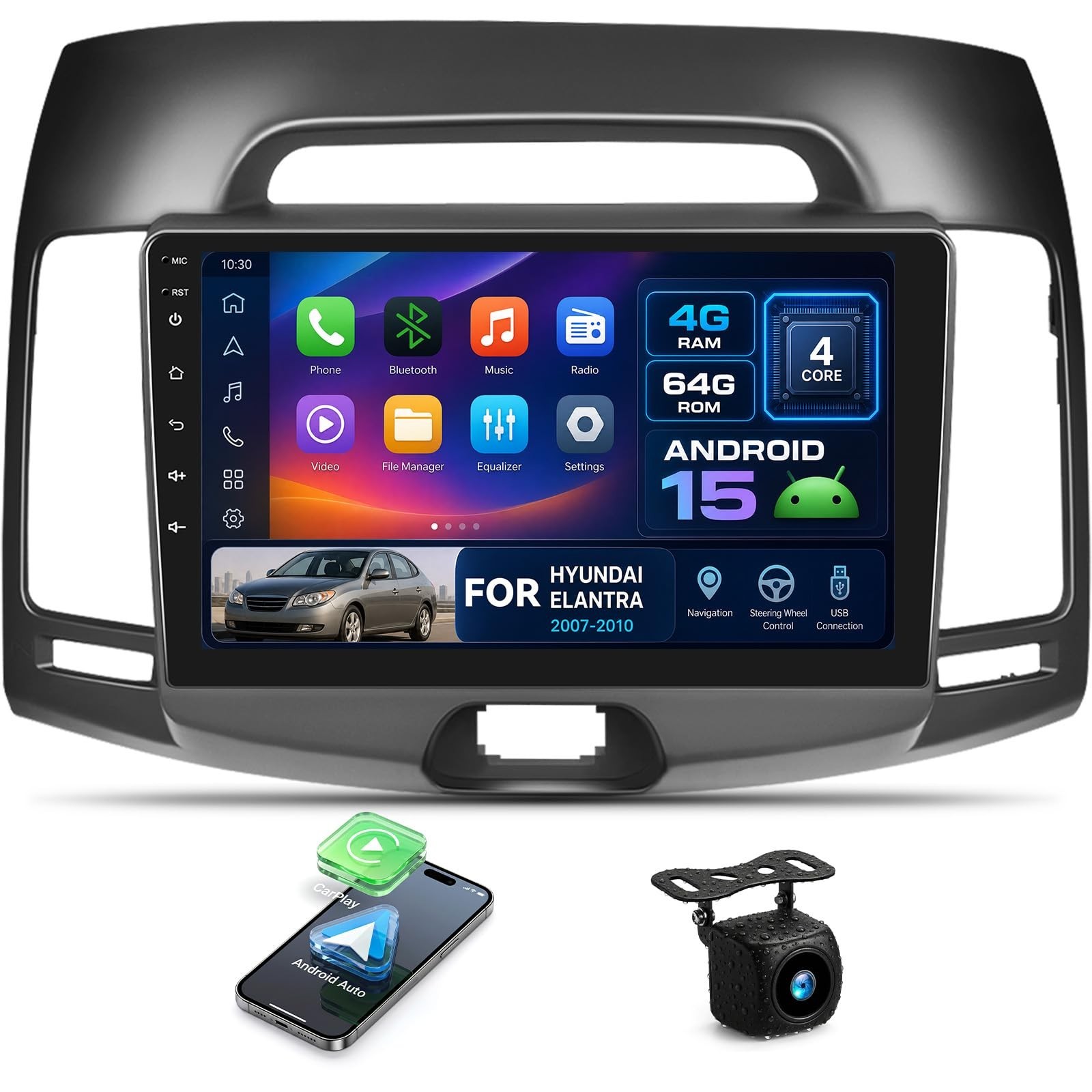 [4G+64G] Android 15 Car Stereo for Hyundai Elantra 2007-2010 4G+64G