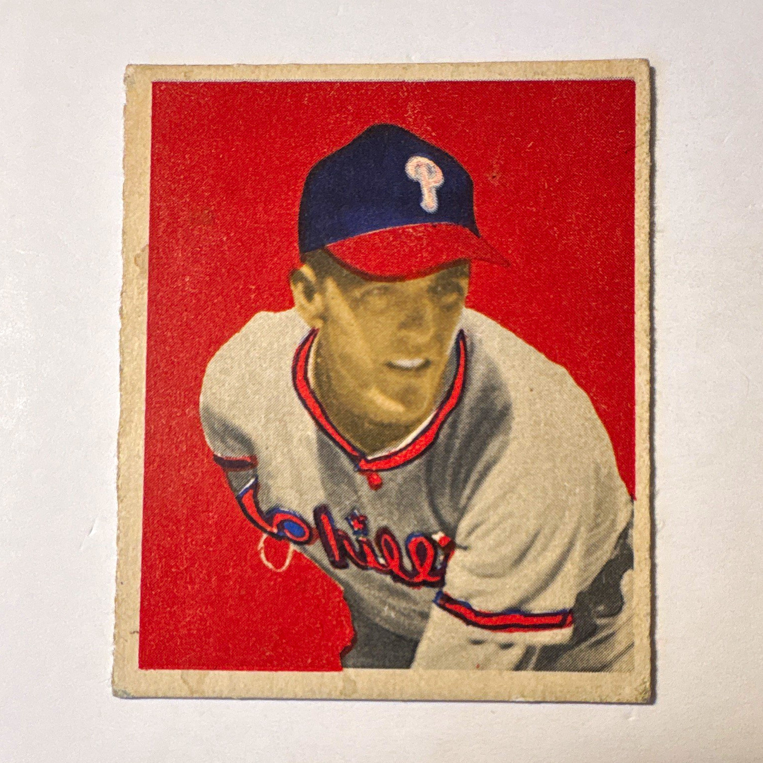 1949 Bowman Curt Simmons Rookie #14 Philadelphia Phillies Back has Tape 1949 Bowman Curt Simmons Rookie #14 Philadelphia Phillies Back has Tape