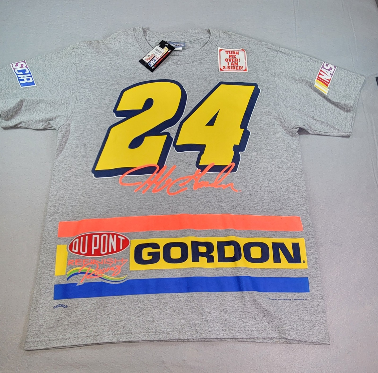 Vintage 90s Jeff Gordon T Shirt NWT DuPont Racing NASCAR Deadstock Gray Mens L