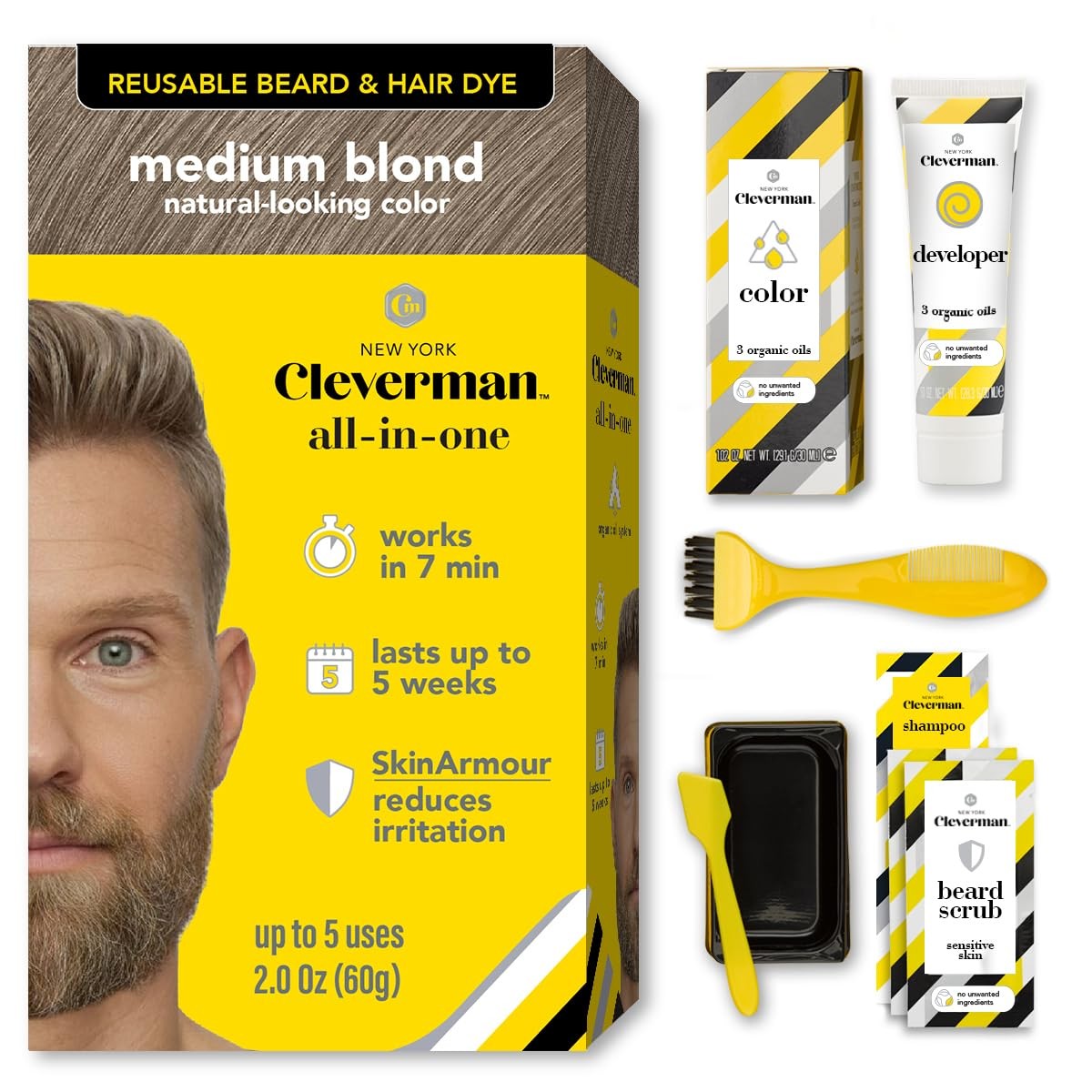 Medium Blond All-in-One Reusable Kit for Men's Natural-Looking Gray Coverage ...