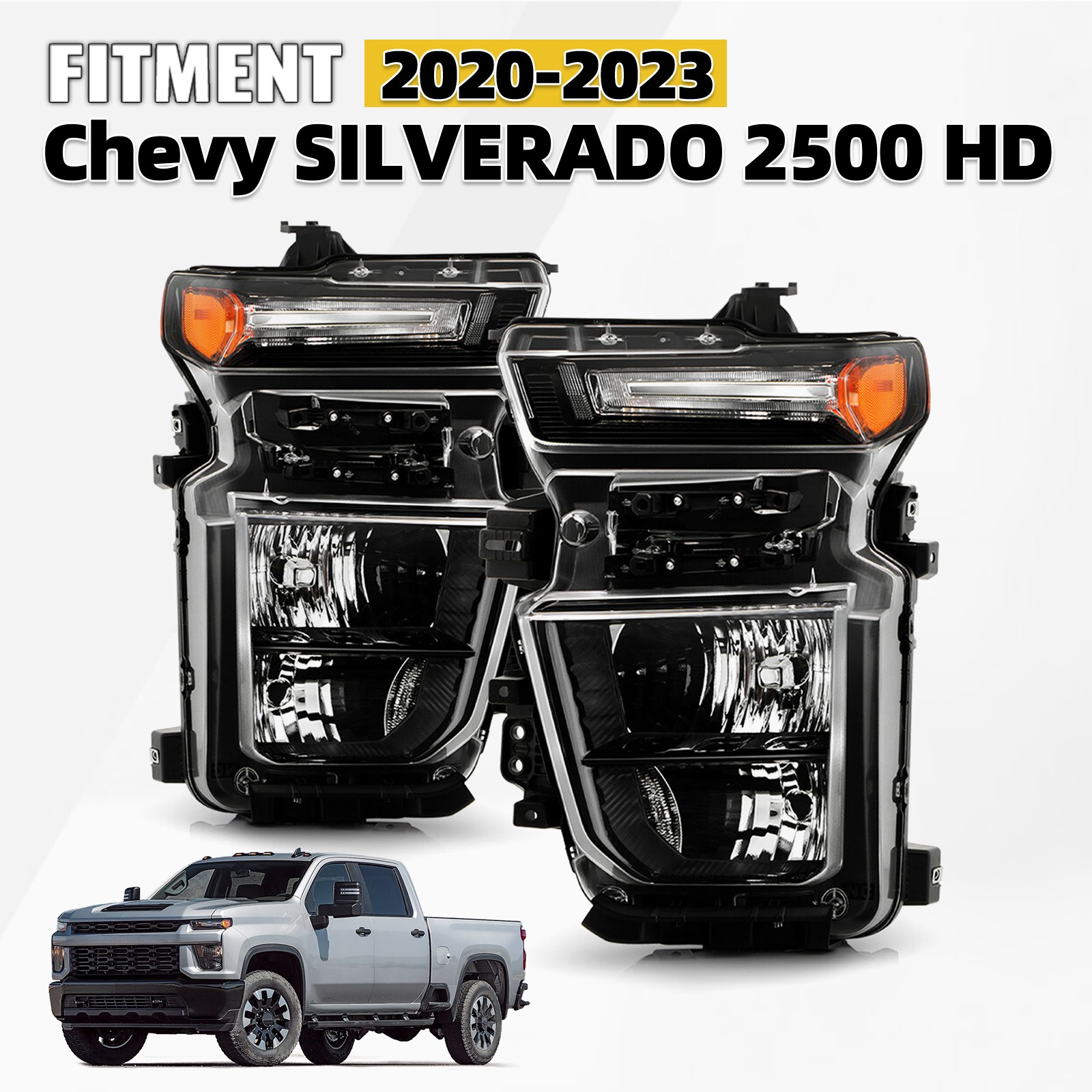 For 2020-2023 Chevy Silverado 2500HD 3500HD Halogen Type Headlights Right+Left For 2020-2023 Chevy Silverado 2500HD 3500HD Halogen Type Headlights Right+Left