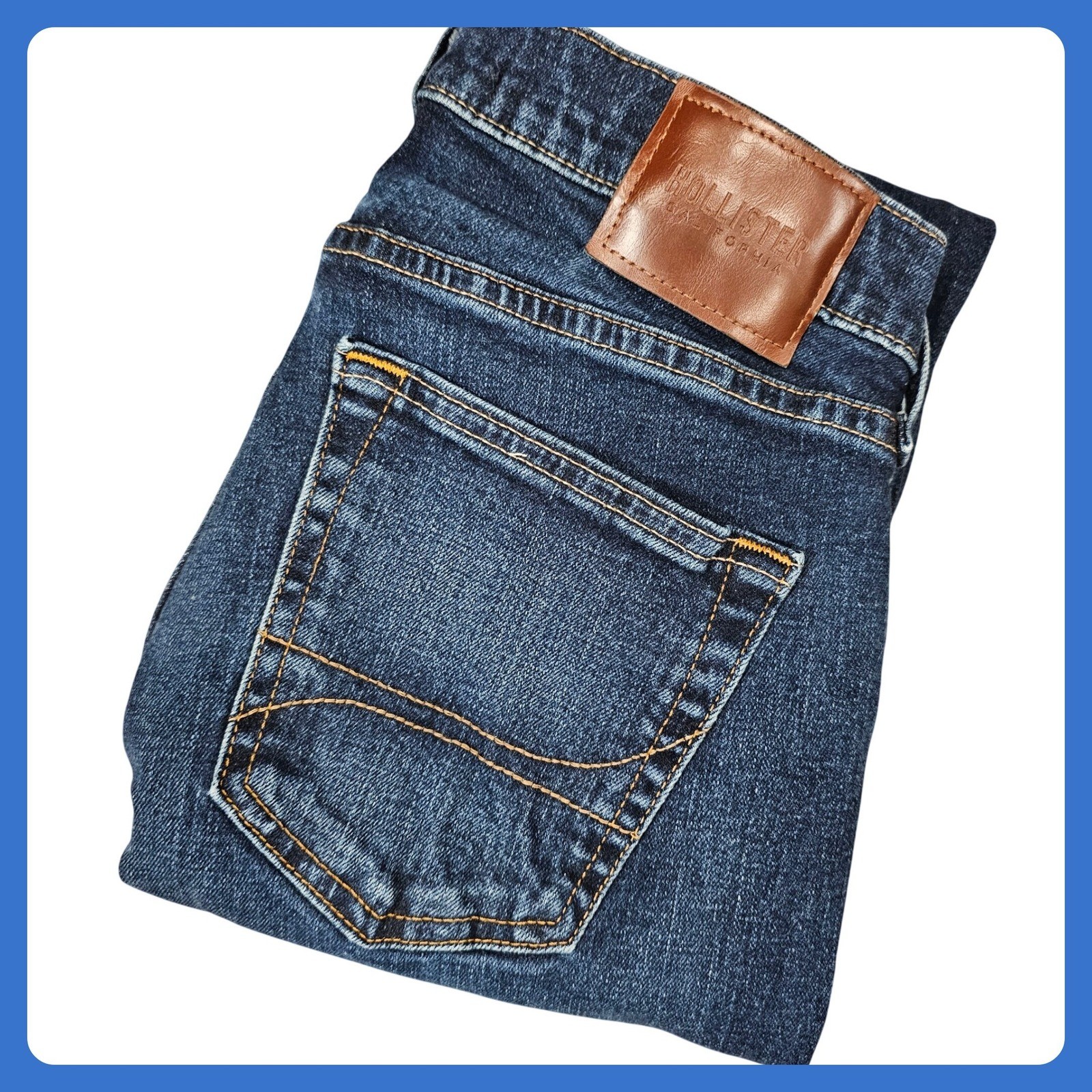 Hollister Slim Straight Epic Flex Jeans Mens 29x32 Dark Wash Denim Distressed
