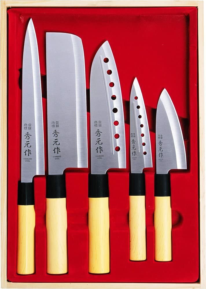 Japanese Hidemoto Kitchen Chef\'s Knife 5pcs Set Sushi Sashimi Santoku SP-005 