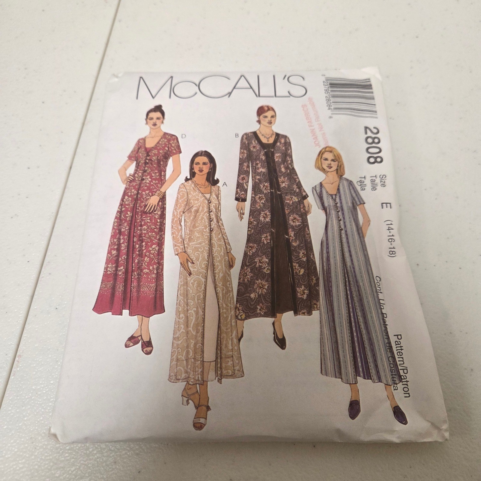 McCalls 2808 Misses Duster and Dress Sewing Pattern Size 14-18 Uncut Y2K Boho