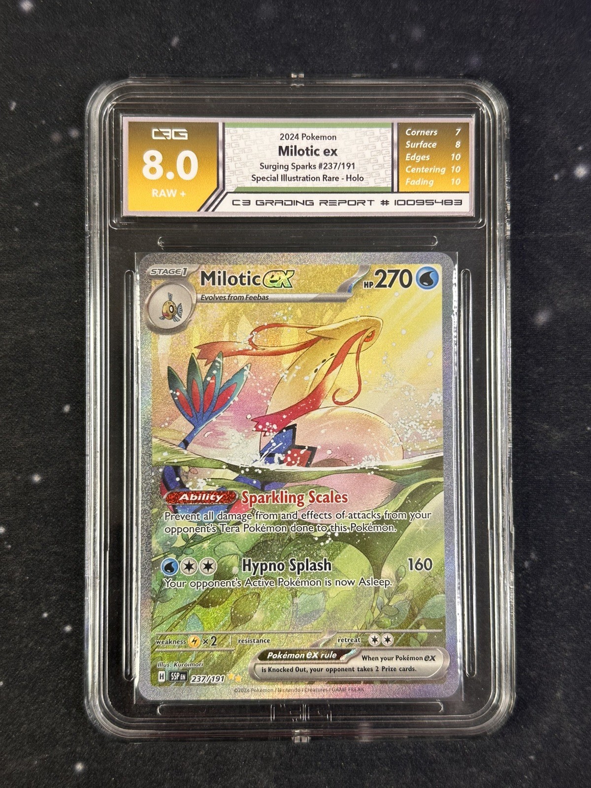 2024 Surging Sparks Milotic EX 237/191 Illustration Rare Holo - C3 Grading 8