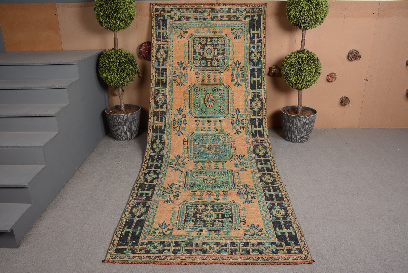 Ushak Hand Knotted Living Room Rug, ushak rug Brown Traditional Rug, 4.2 x 10.5